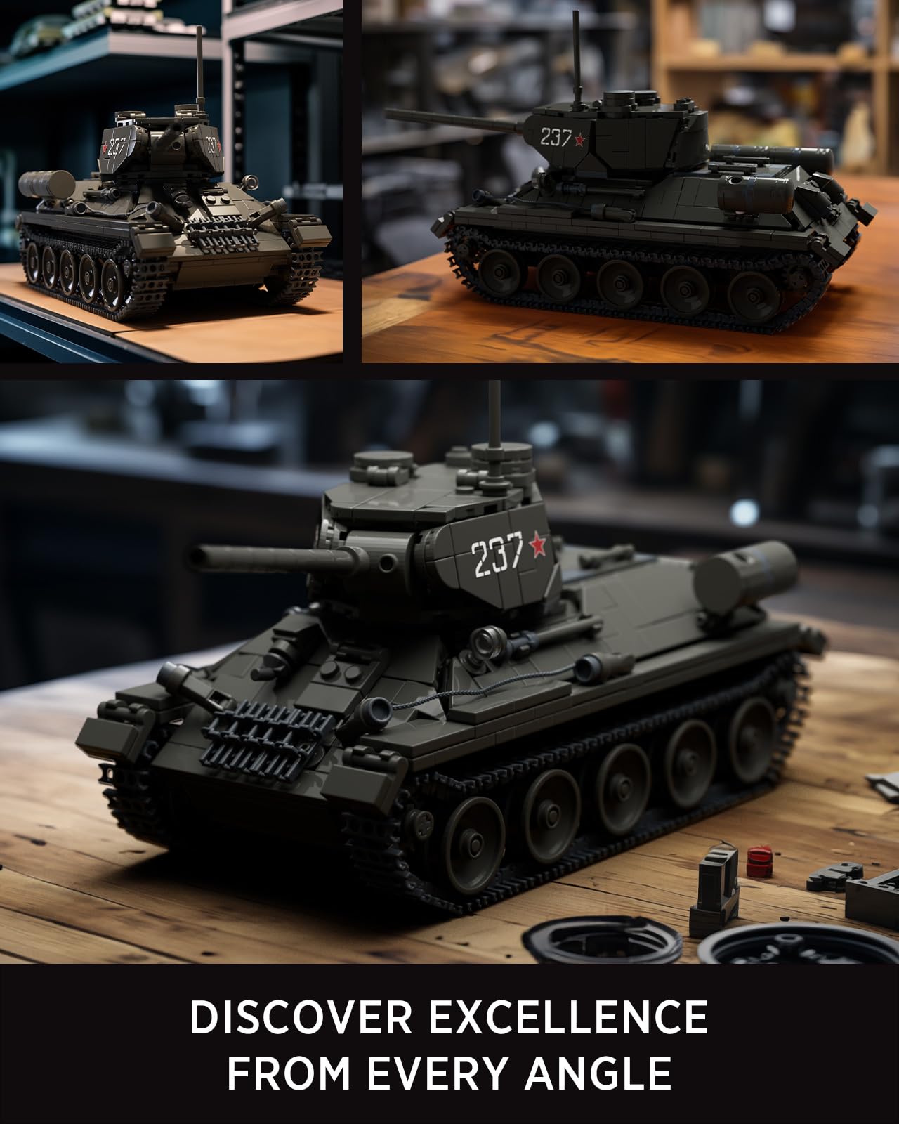 Nifeliz T34/85 Tank Building Set — 818 Pieces, Realistic WW2 Army Model for Display | NF10270