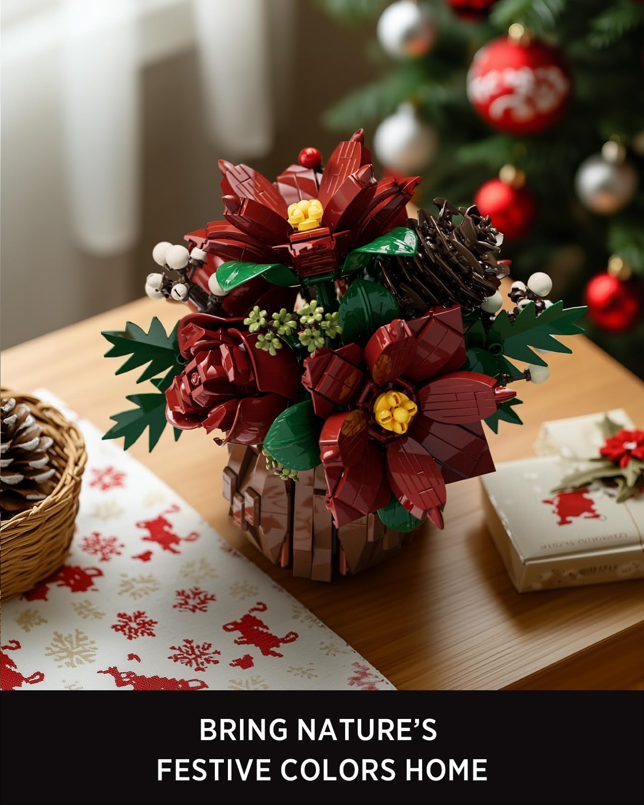 Nifeliz Poinsettia Flowers Building Set – 767 PCS Floral Desk Display NF10347