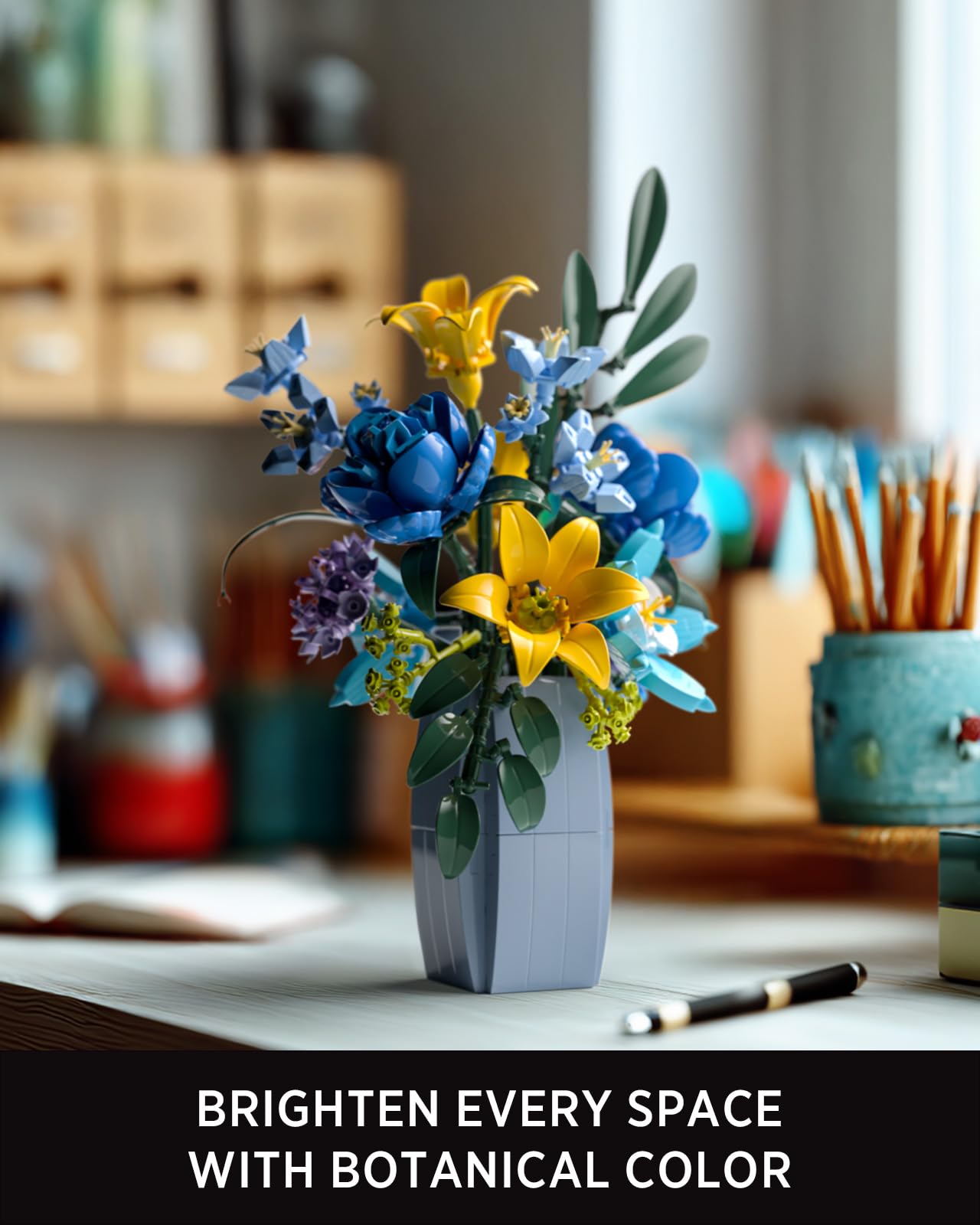 Nifeliz Wildflower Bouquet with Vase – 902 PCS Floral Building Set for Adults (NF10337)