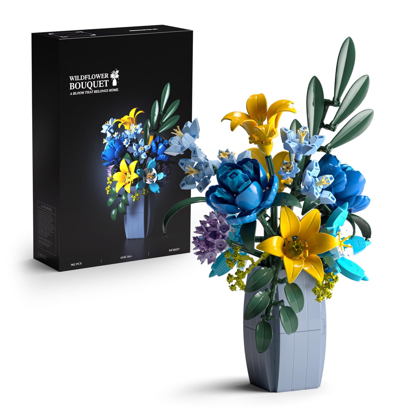 Nifeliz Wildflower Bouquet with Vase – 902 PCS Floral Building Set for Adults (NF10337)