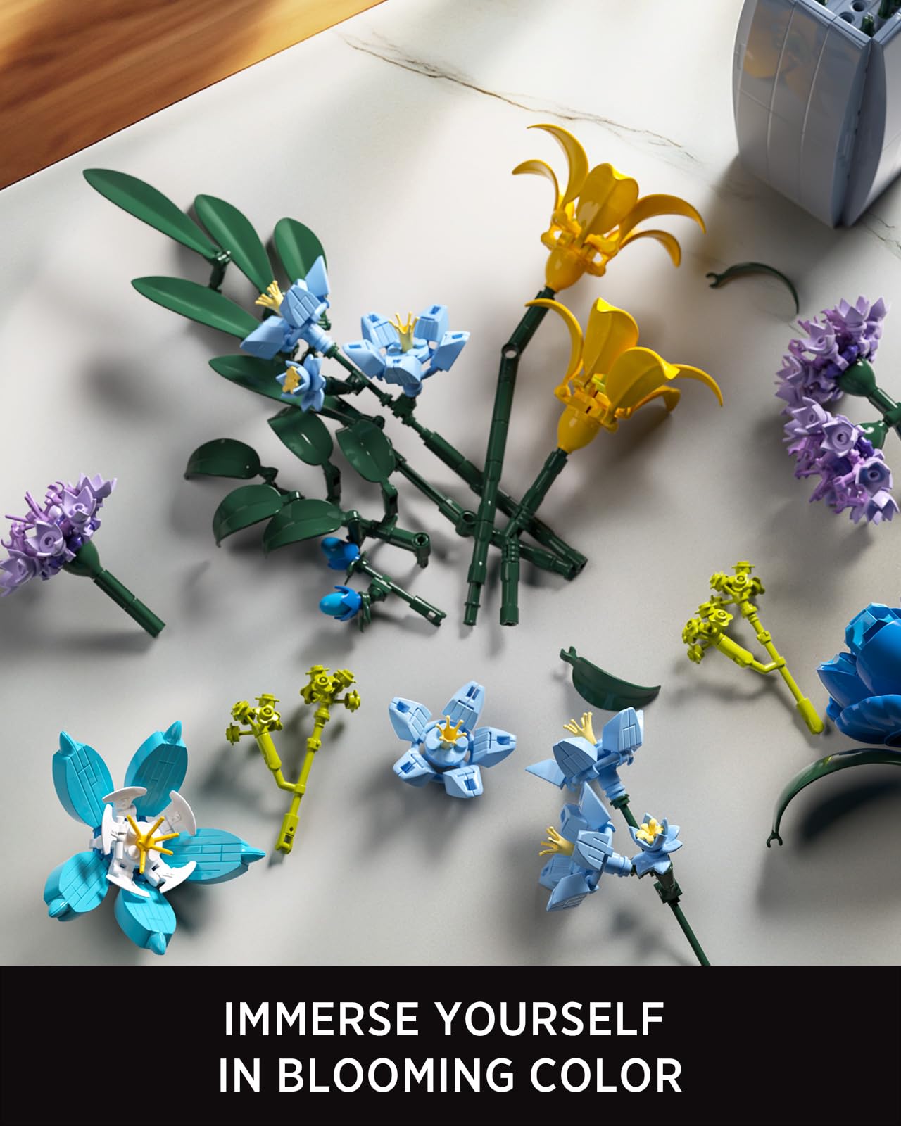 Nifeliz Wildflower Bouquet with Vase – 902 PCS Floral Building Set for Adults (NF10337)
