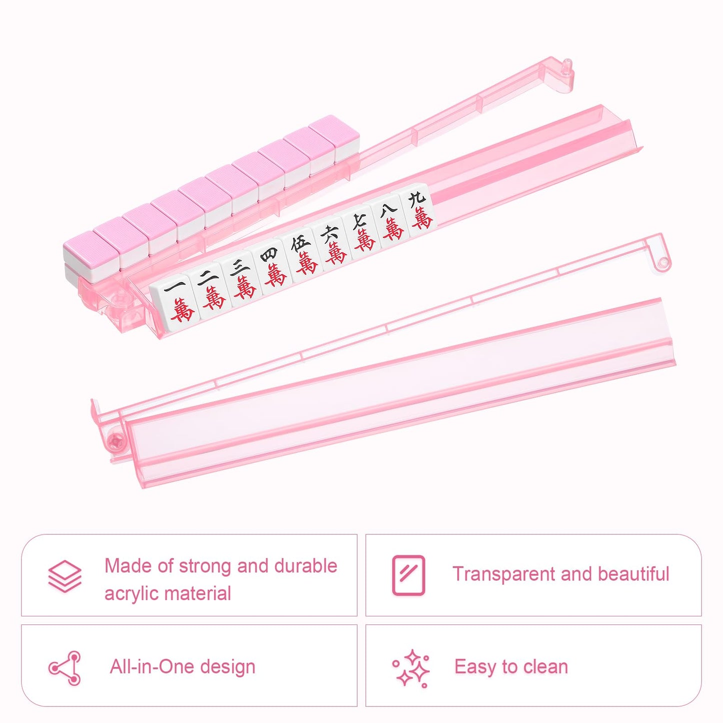 Niflirt Mahjong Racks with Pushers — 4-Piece Acrylic Tile Holder Set