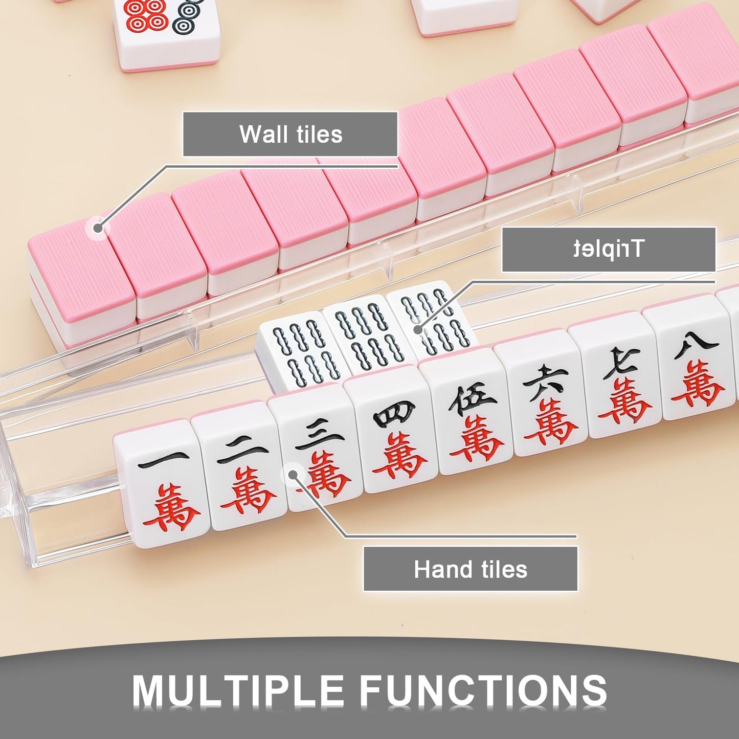 Niflirt Mahjong Racks with Pushers – 4PCS Acrylic Majiang Tile Holders for Home & Club Use