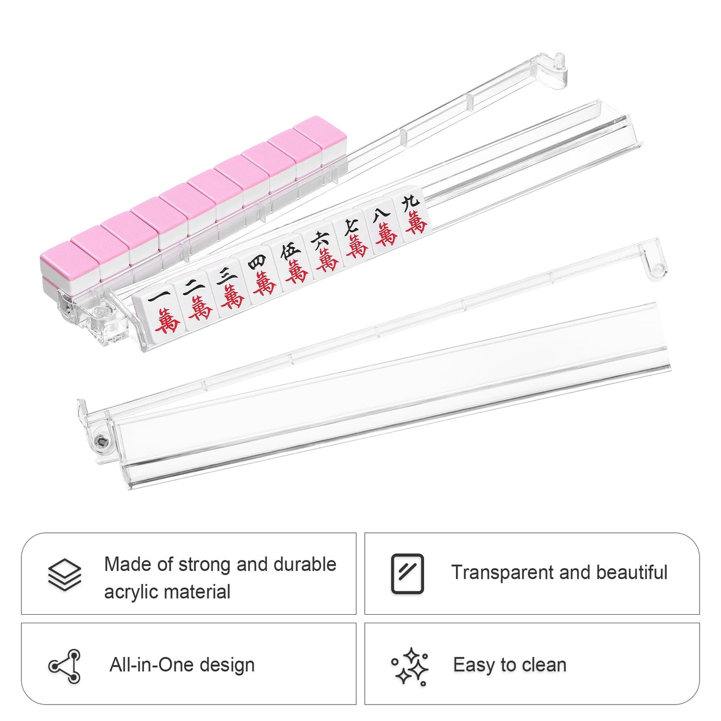 Niflirt Mahjong Racks with Pushers – 4PCS Acrylic Majiang Tile Holders for Home & Club Use