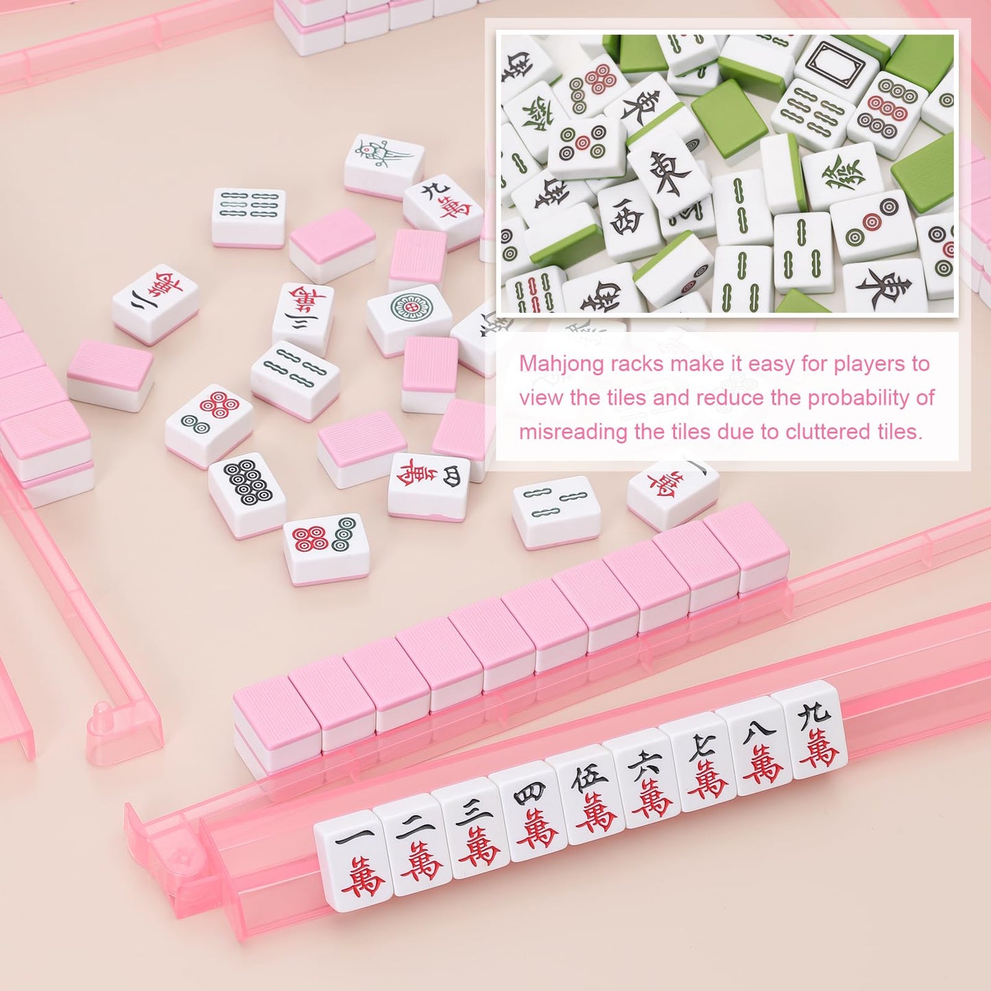 Niflirt Mahjong Racks with Pushers — 4-Piece Acrylic Tile Holder Set