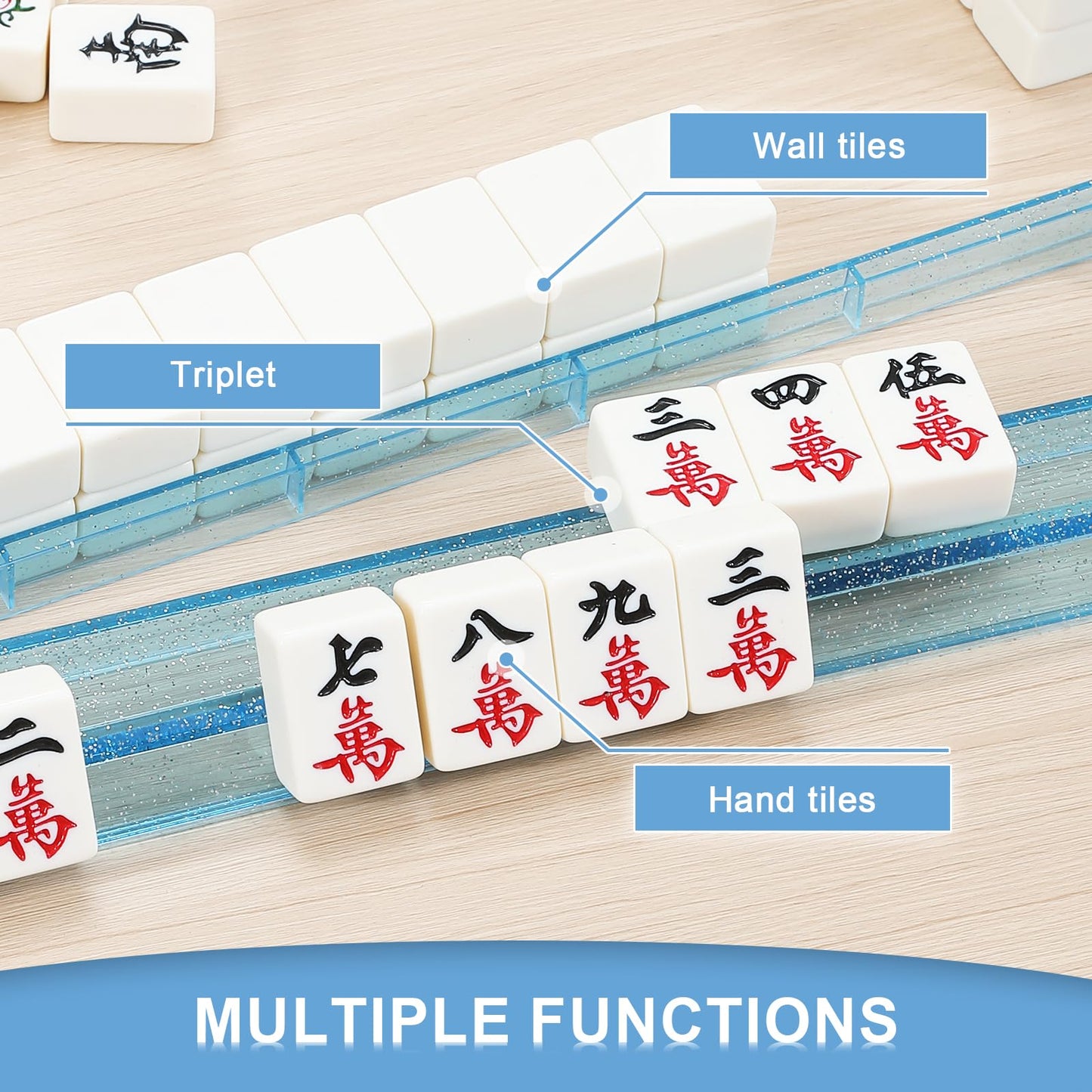 Niflirt Mahjong Racks with Pushers – 4-Piece Acrylic Tile Holders for Home & Club Play
