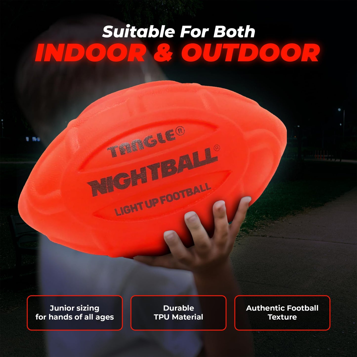 Nightball Glow in the Dark LED Football – Light Up Night Play for Kids & Adults (Red)