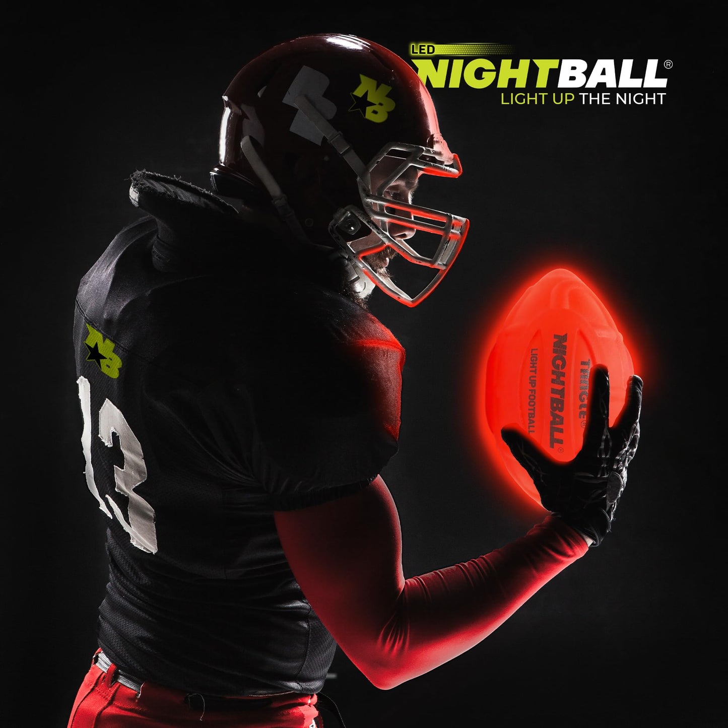 Nightball Glow in the Dark LED Football – Light Up Night Play for Kids & Adults (Red)