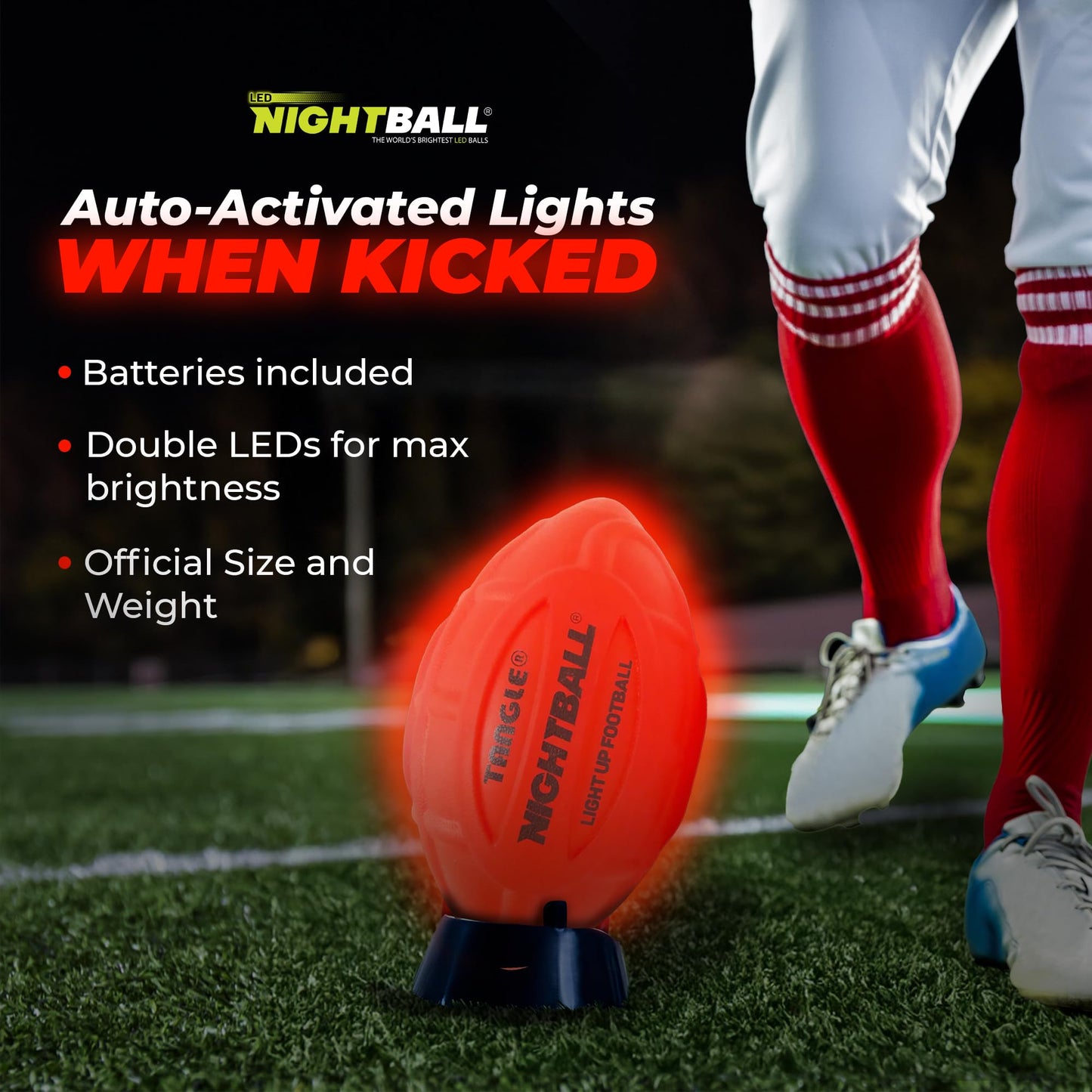 Nightball Glow in the Dark LED Football – Light Up Night Play for Kids & Adults (Red)