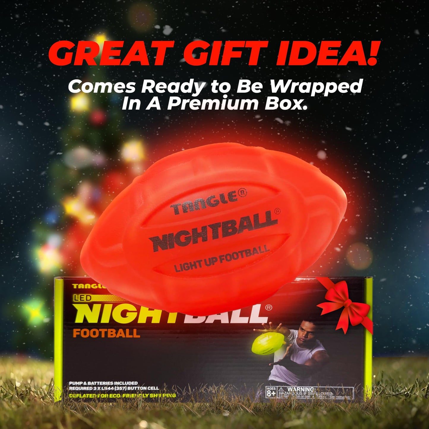 Nightball Glow in the Dark LED Football – Light Up Night Play for Kids & Adults (Red)