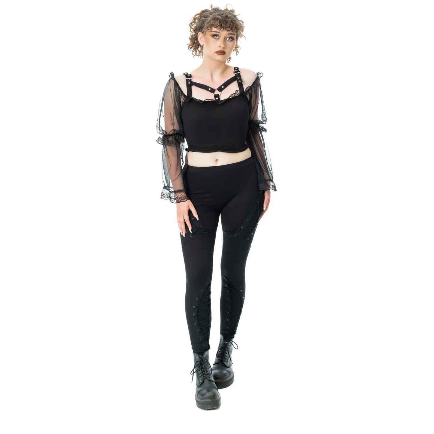 Poizen Industries Nightshade Goth Leggings - Corset Lace-Up Eyelet Detail