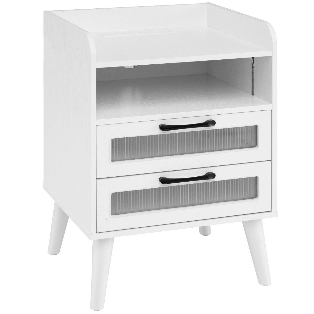 Mid Century Nightstand Modern Bedside Table with Charging Station-Black