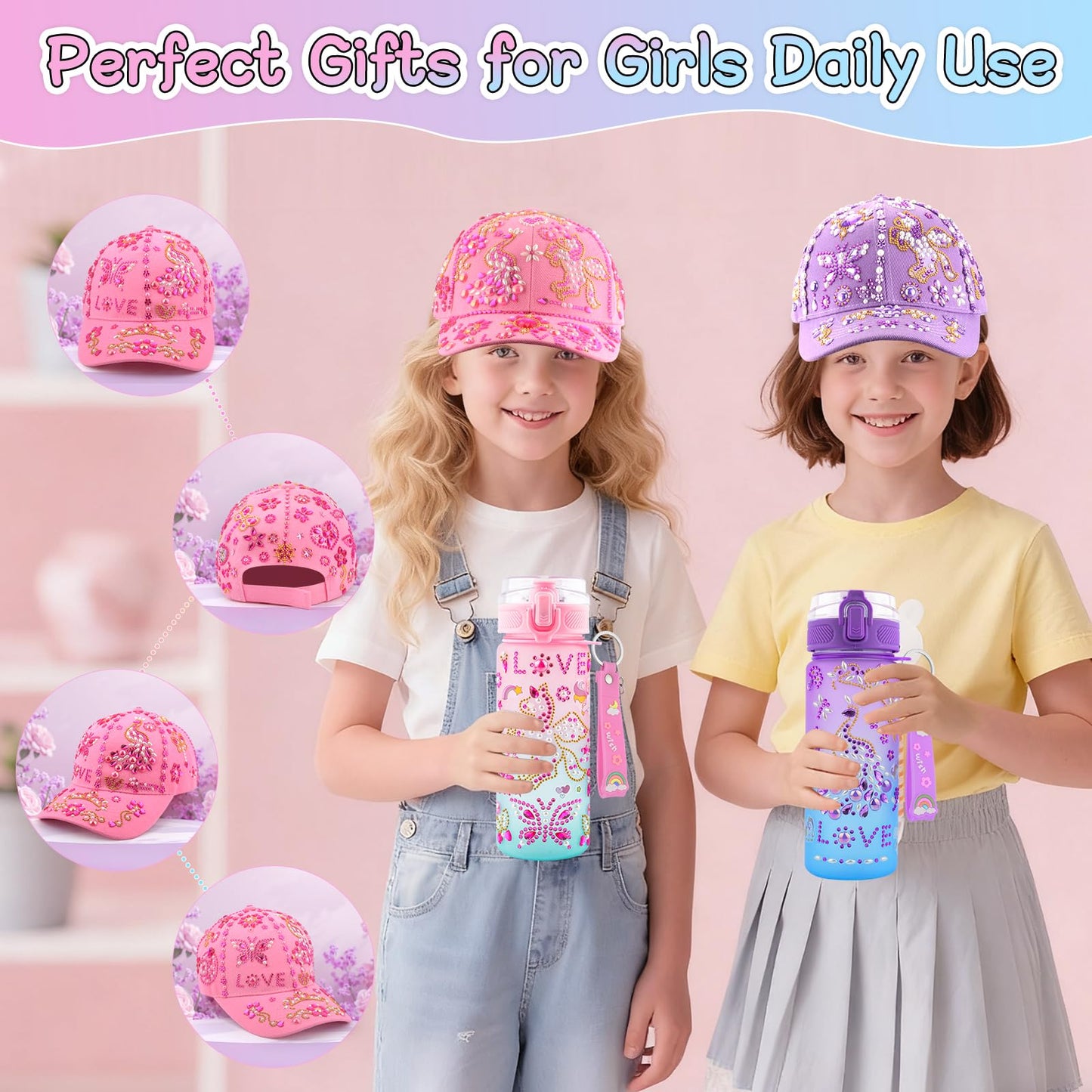 Nigifter Valentines Gifts for Girls – Decorate Your Own Water Bottle & Baseball Cap Kit