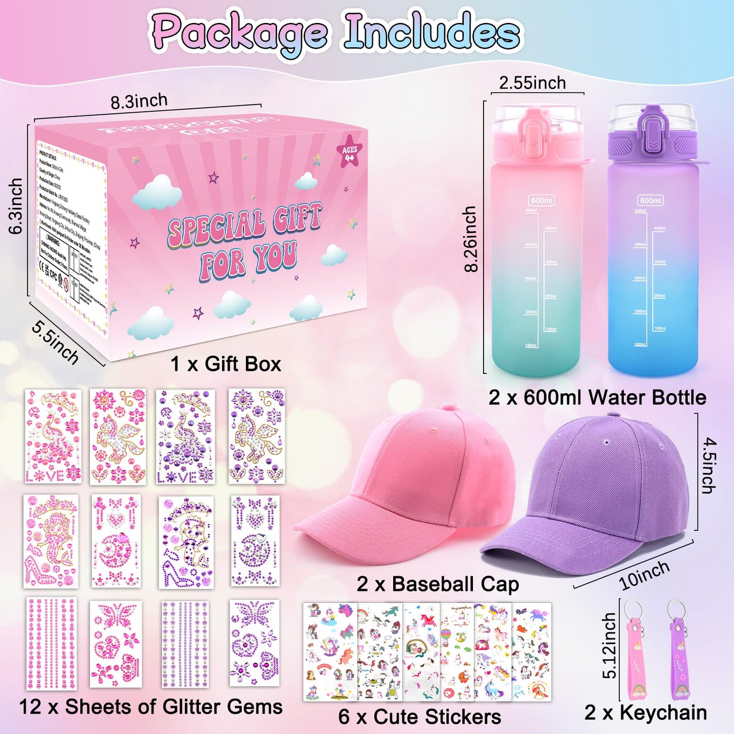 Nigifter Valentines Gifts for Girls – Decorate Your Own Water Bottle & Baseball Cap Kit