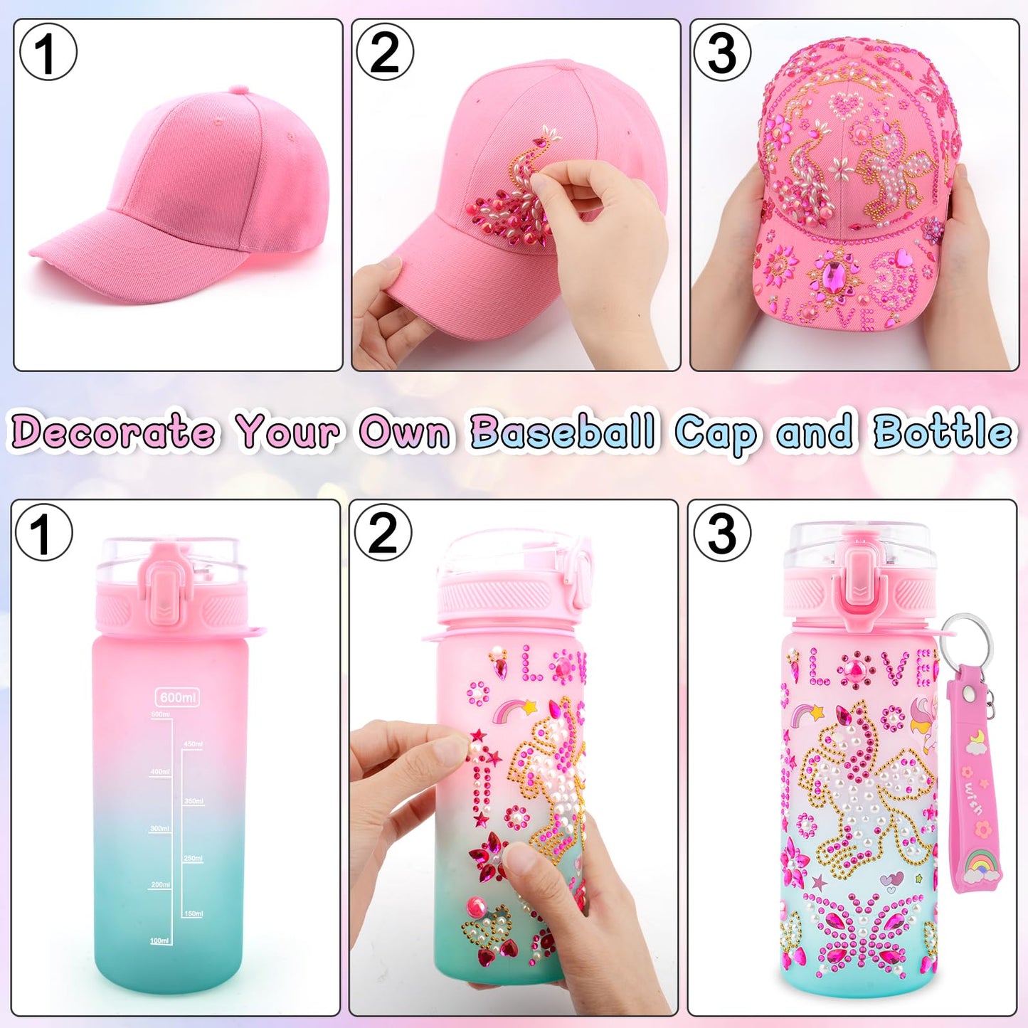 Nigifter Valentines Gifts for Girls – Decorate Your Own Water Bottle & Baseball Cap Kit