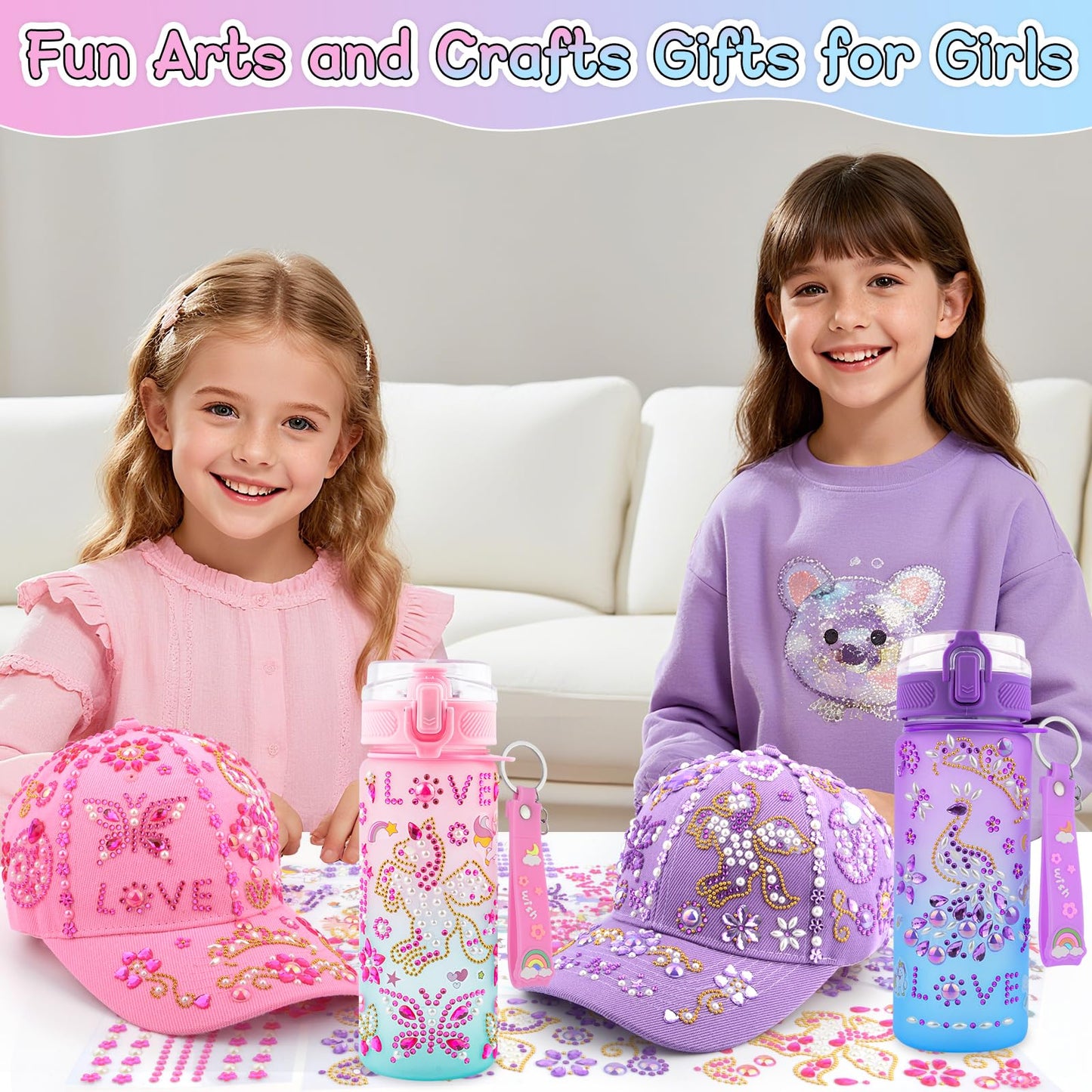 Nigifter Valentines Gifts for Girls – Decorate Your Own Water Bottle & Baseball Cap Kit