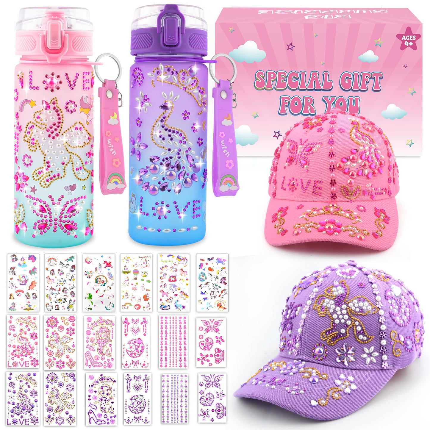 Nigifter Valentines Gifts for Girls – Decorate Your Own Water Bottle & Baseball Cap Kit