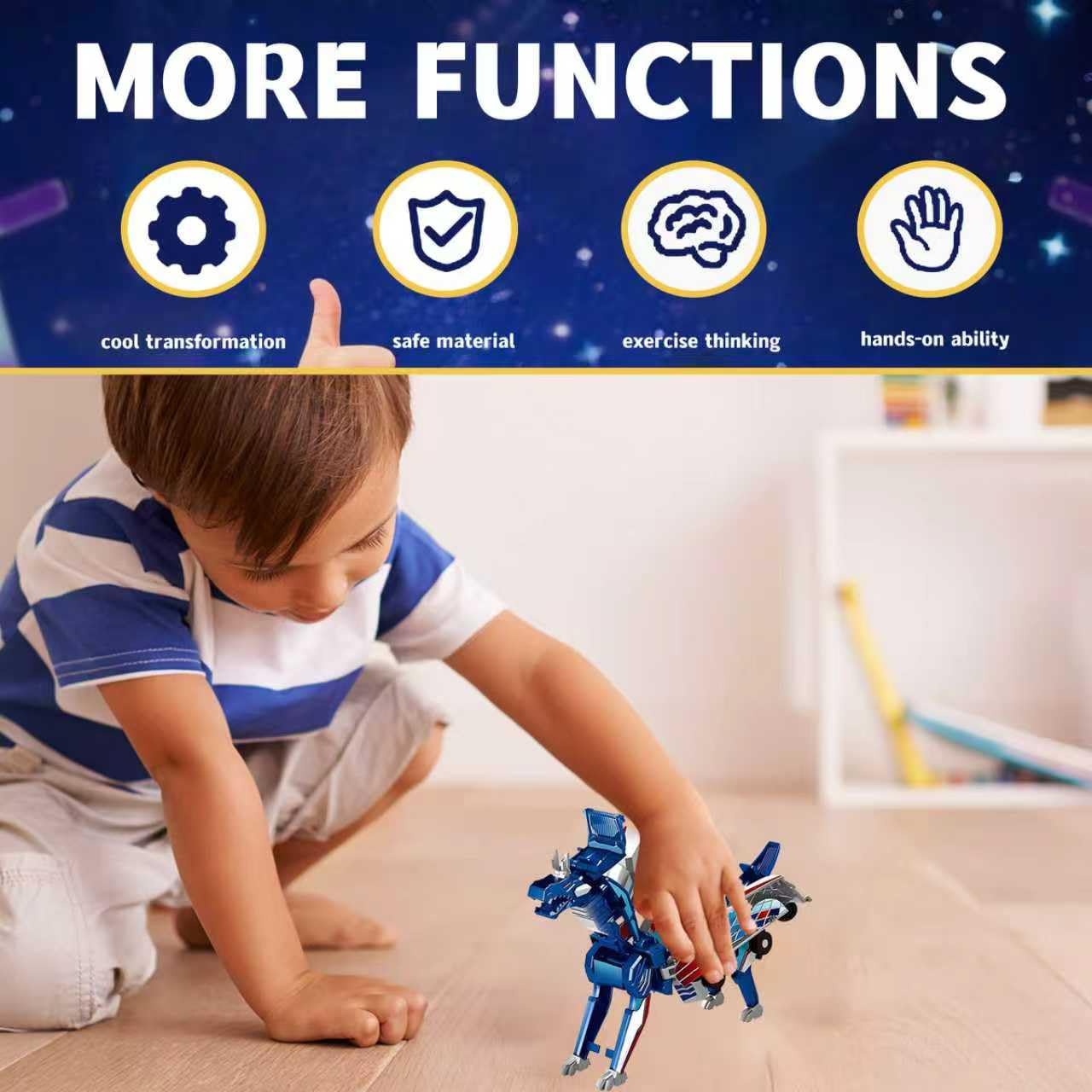NIGVO Collision Transforming Dinosaur Car Toy – 2-in-1 Dinosaur Robot Cars (Blue Dragon)