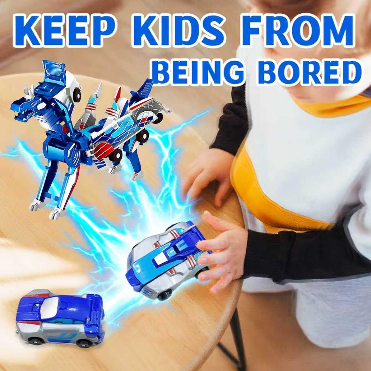 NIGVO Collision Transforming Dinosaur Car Toy – 2-in-1 Dinosaur Robot Cars (Blue Dragon)