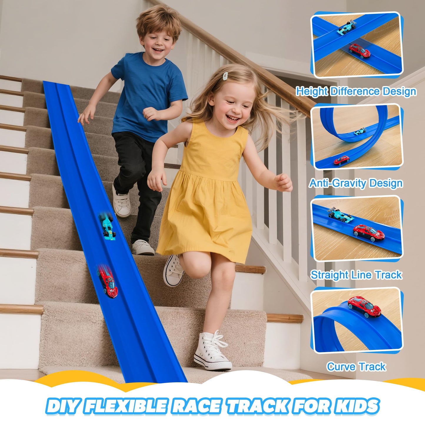 Nigwet Flexible Race Track for Kids – 15 Ft Bendable Car Track with Ramp Toy