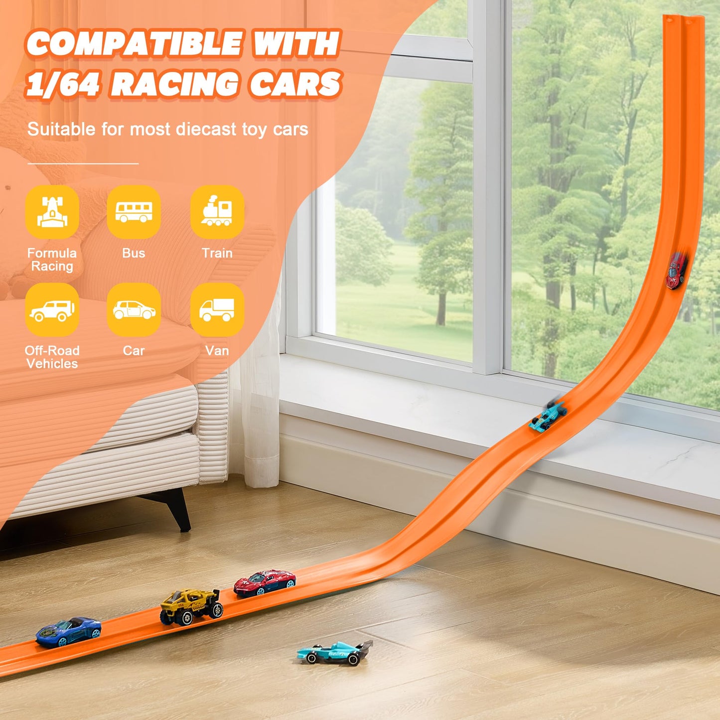 Nigwet Flexible Race Track – 15ft Bendable Toy Track for Kids (Orange)