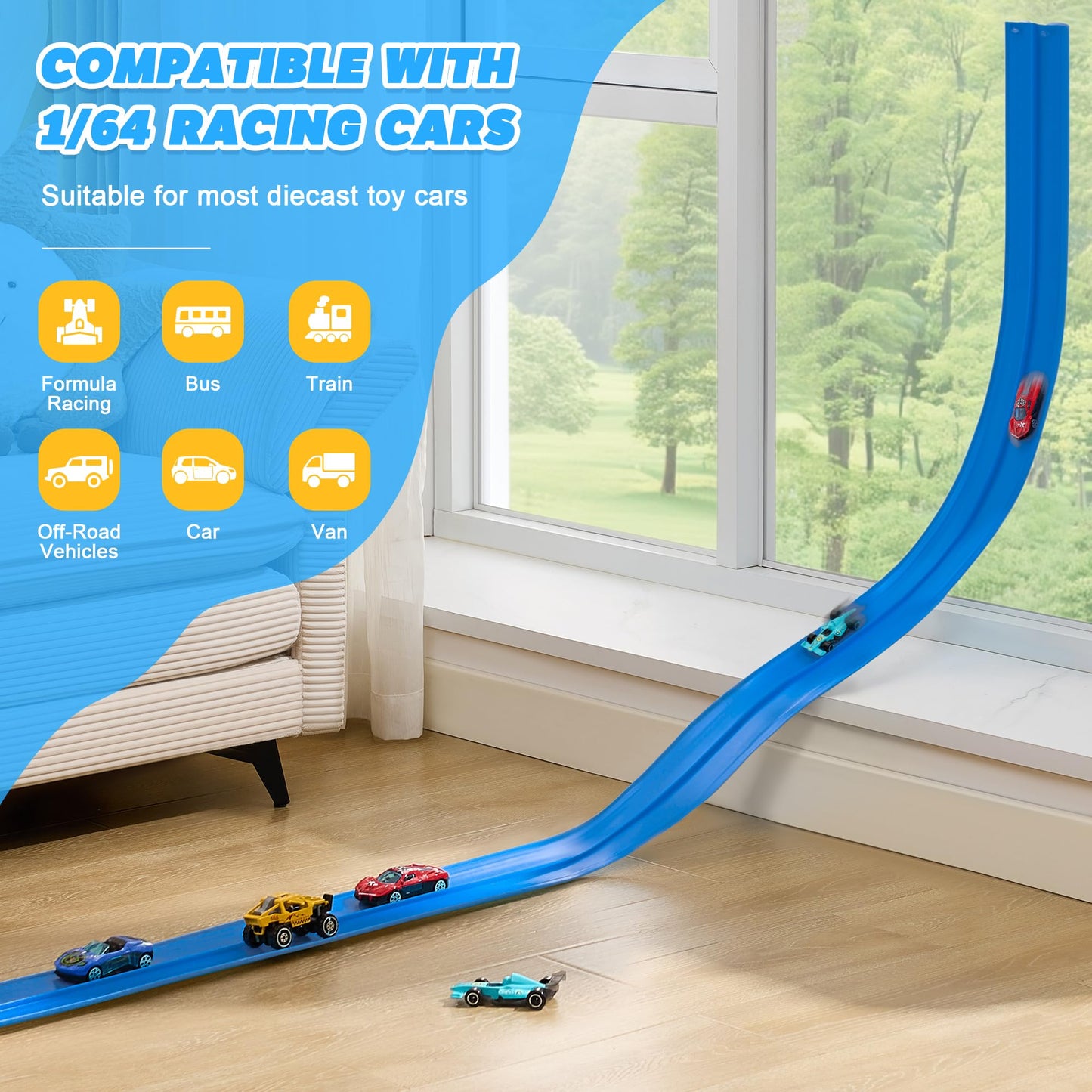Nigwet Flexible Race Track for Kids – 15 Ft Bendable Car Track with Ramp Toy