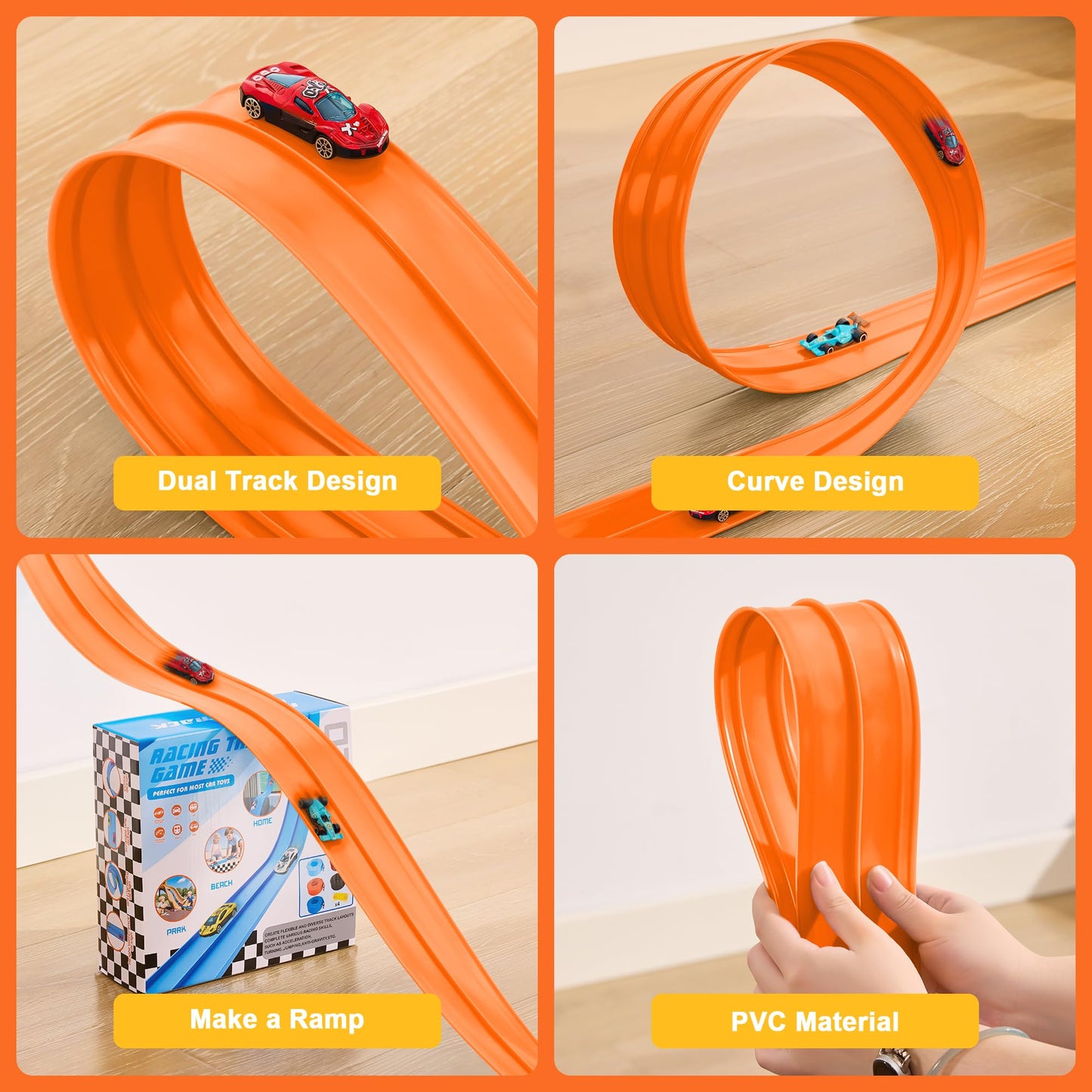 Nigwet Flexible Race Track – 15ft Bendable Toy Track for Kids (Orange)