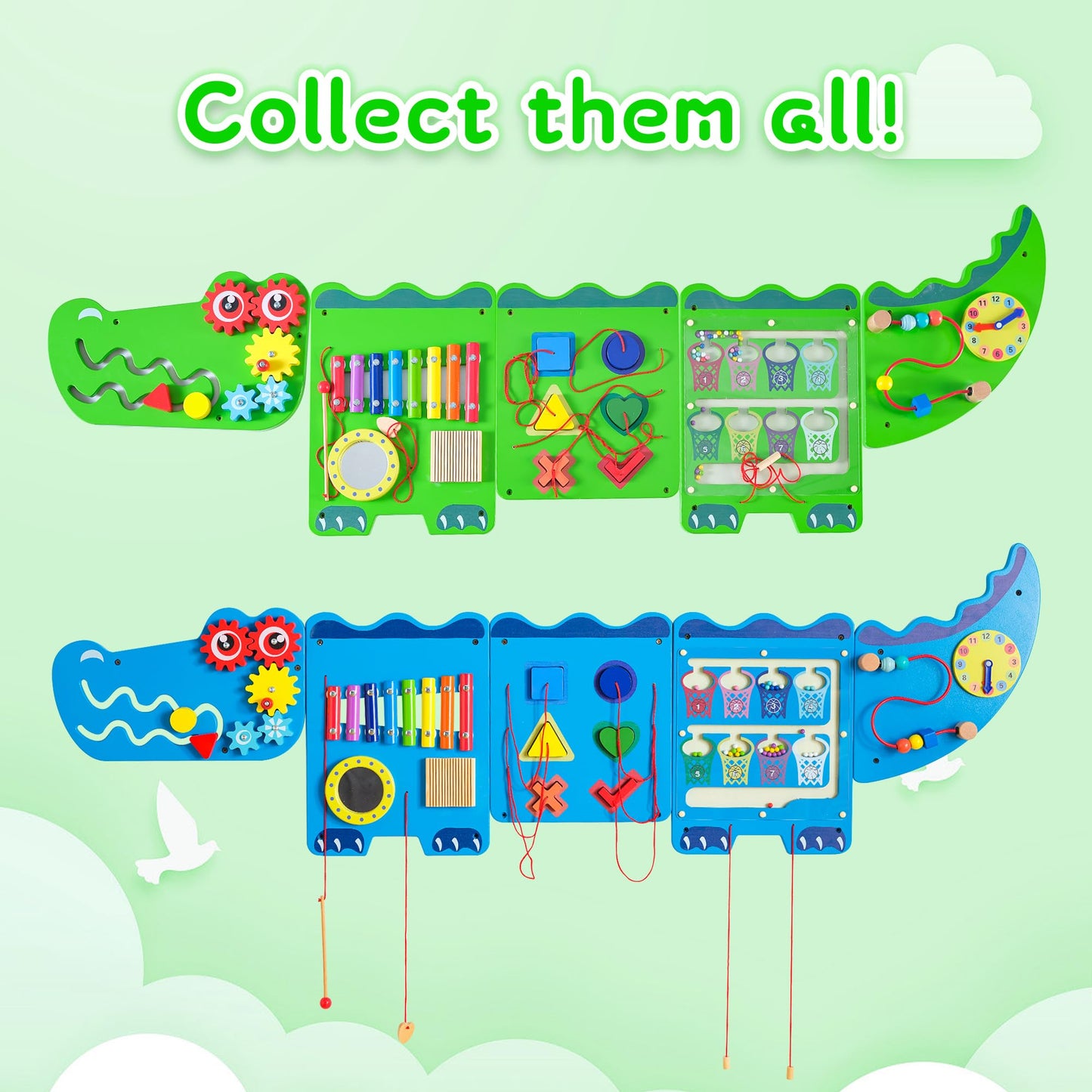 Nigwet Crocodile Sensory Wall Panels – Montessori Busy Board for Toddlers (Wooden Learning Toy)