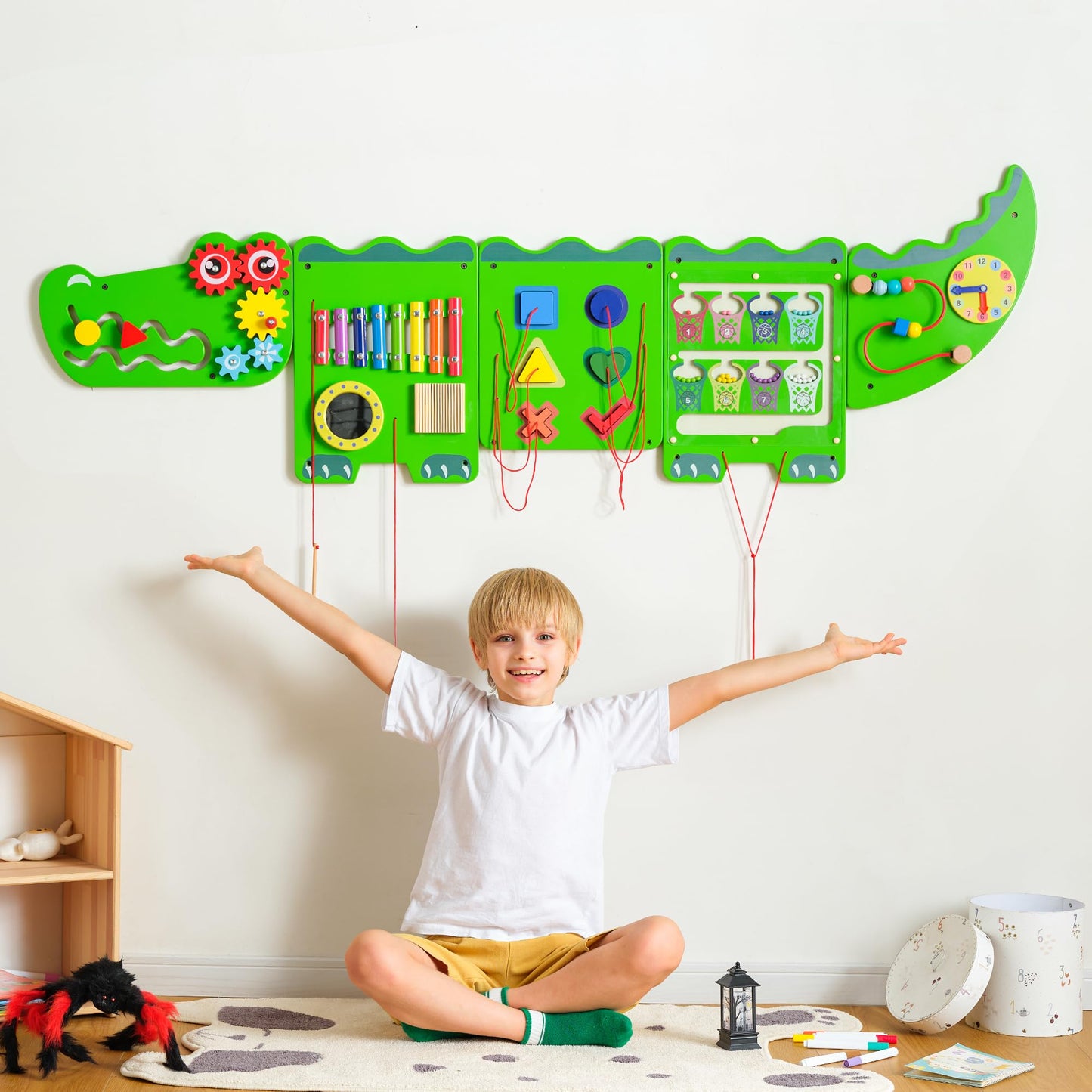 Nigwet Crocodile Sensory Wall Panels – Montessori Busy Board for Toddlers (Wooden Learning Toy)