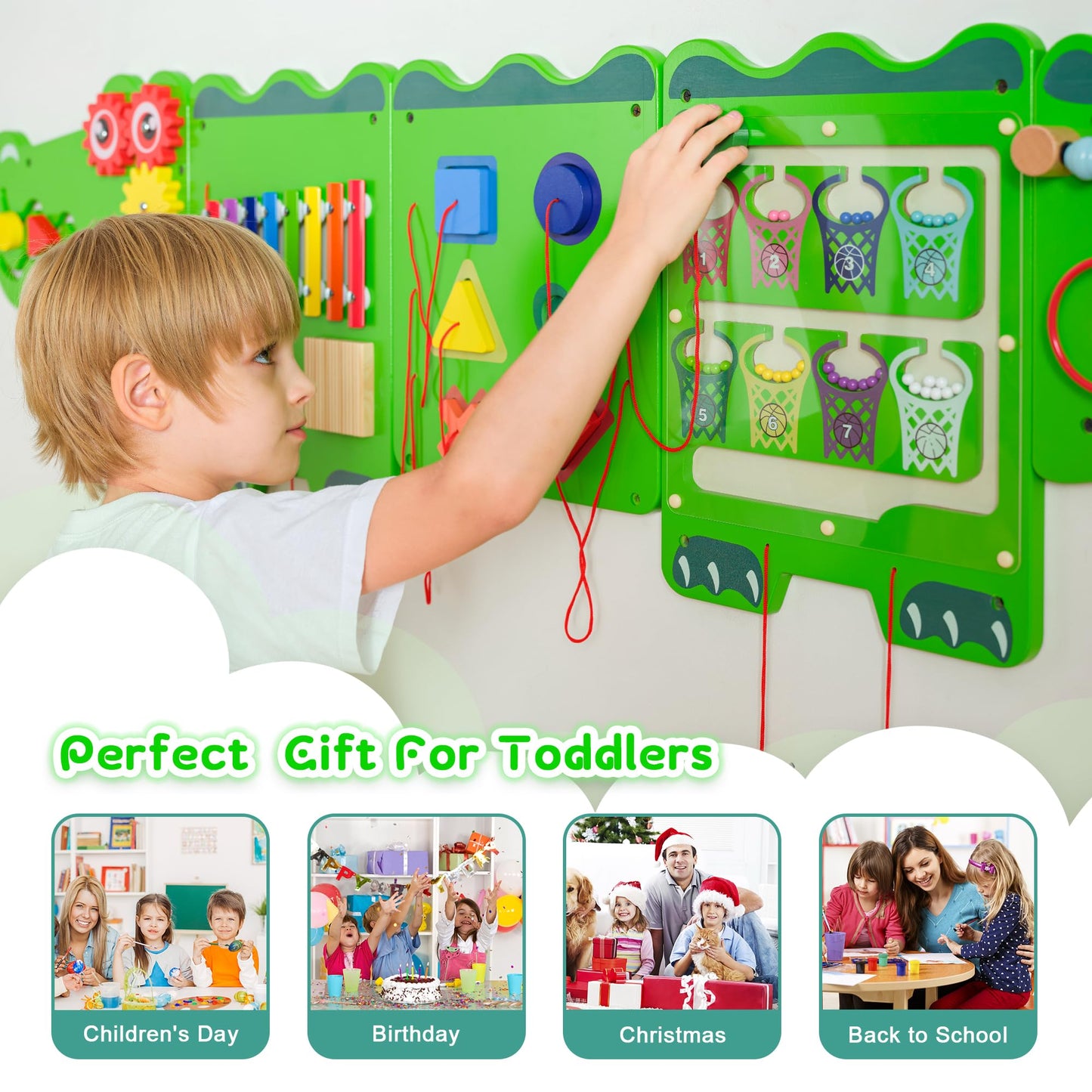 Nigwet Crocodile Sensory Wall Panels – Montessori Busy Board for Toddlers (Wooden Learning Toy)