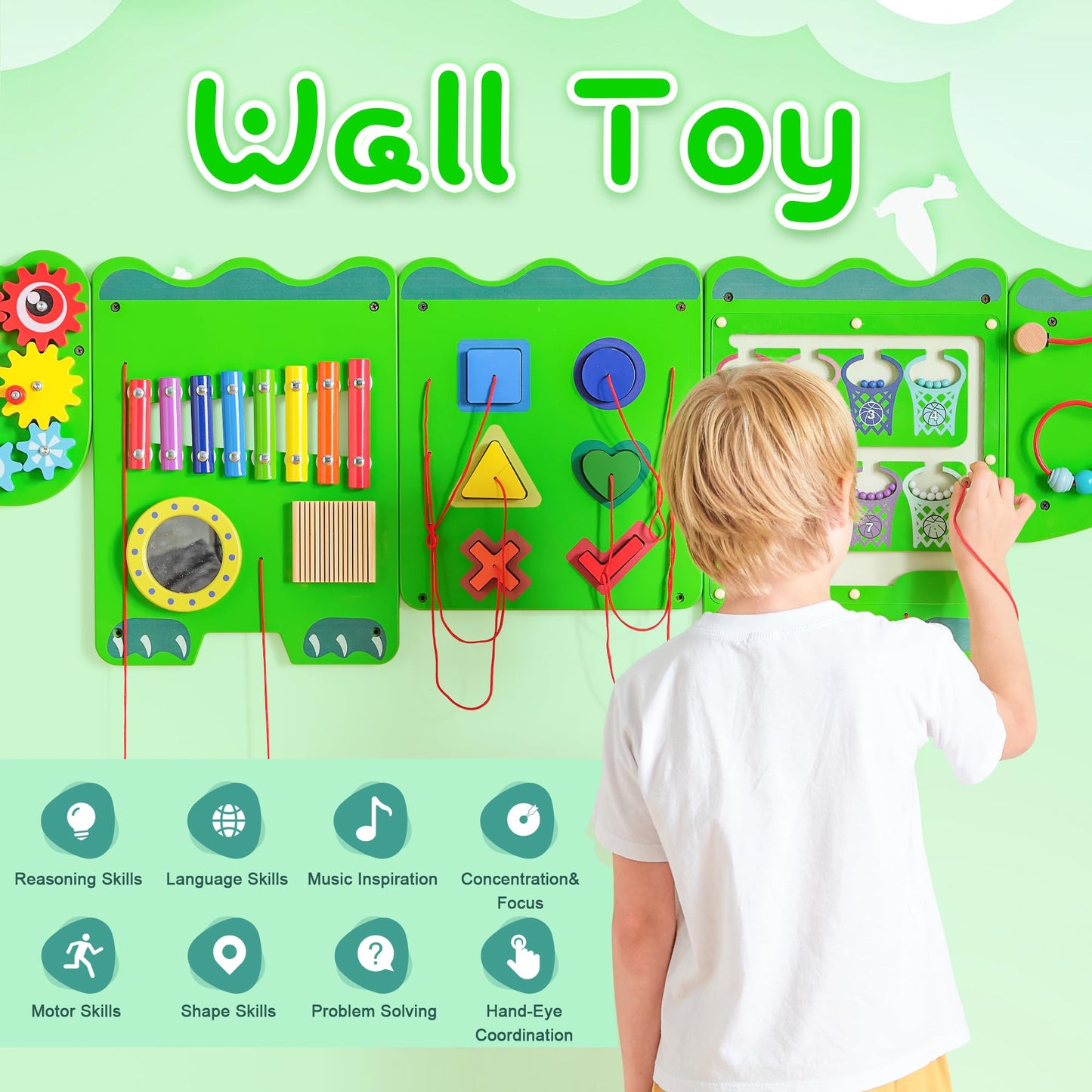 Nigwet Crocodile Sensory Wall Panels – Montessori Busy Board for Toddlers (Wooden Learning Toy)