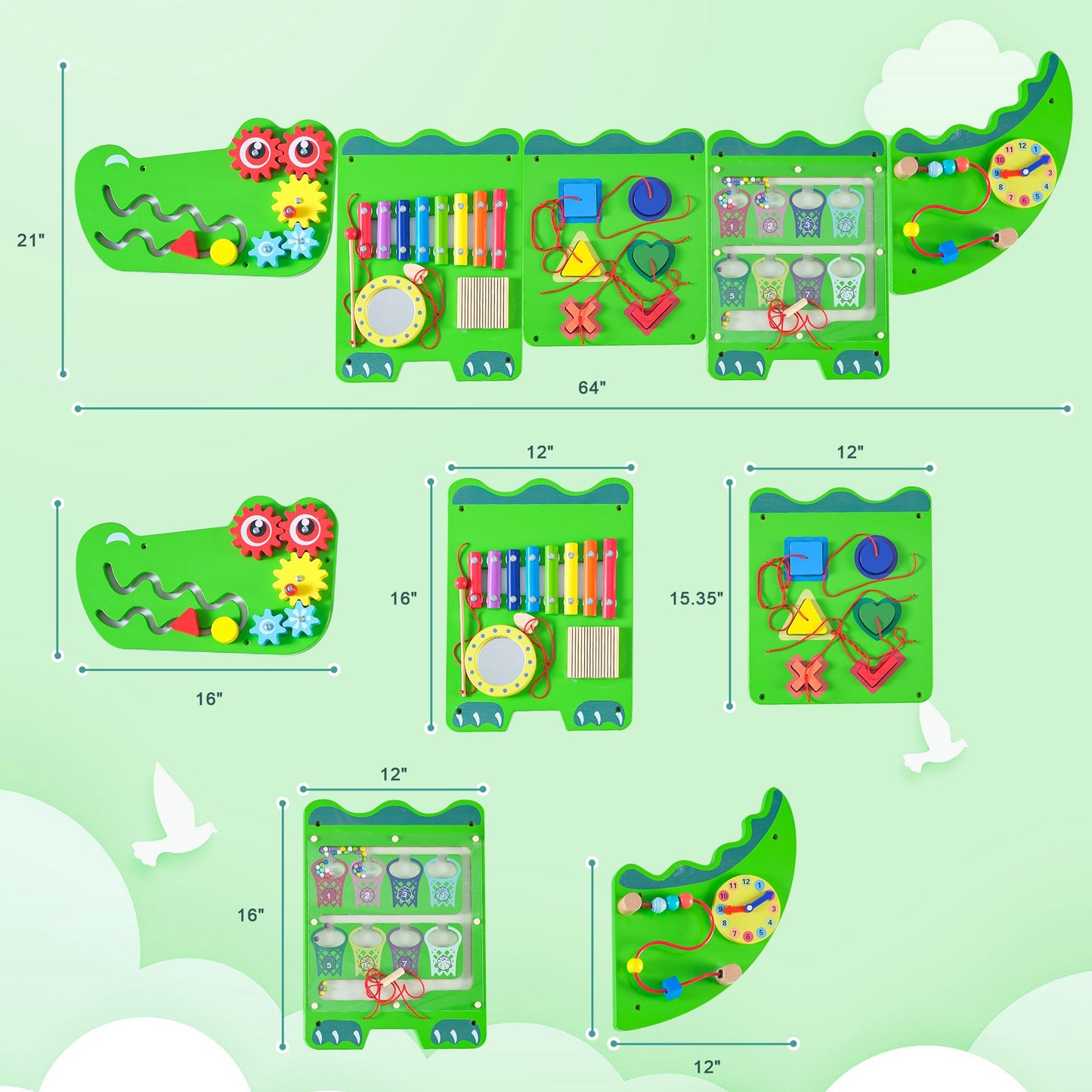 Nigwet Crocodile Sensory Wall Panels – Montessori Busy Board for Toddlers (Wooden Learning Toy)