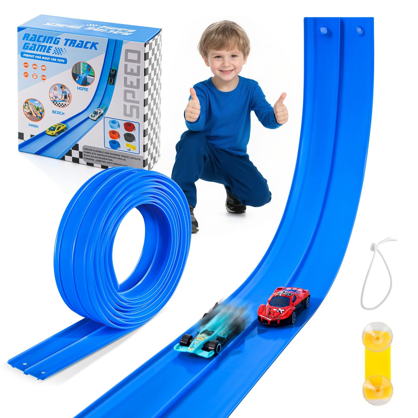 Nigwet Flexible Race Track for Kids – 15 Ft Bendable Car Track with Ramp Toy