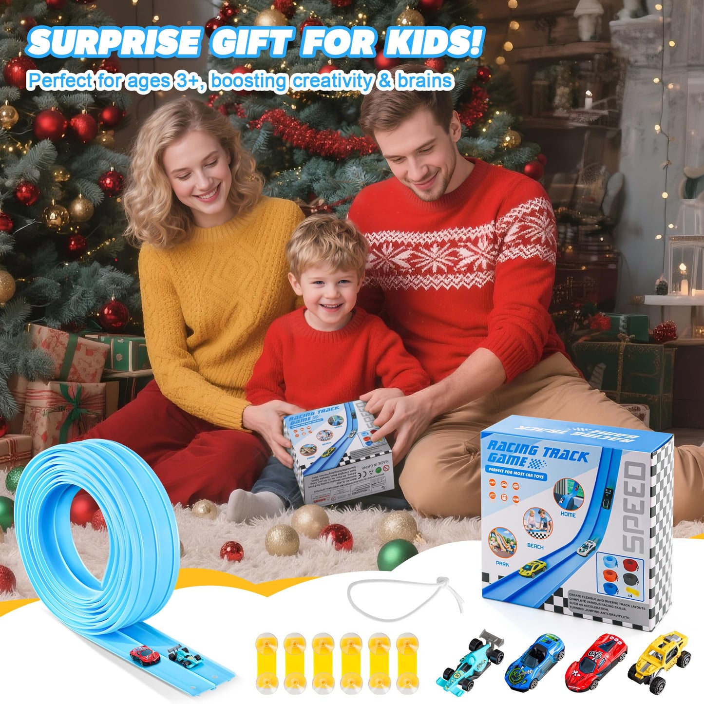 Nigwet Flexible Race Track for Kids - 15 Ft Bendable Track with Car Ramp Toy (Light Blue)