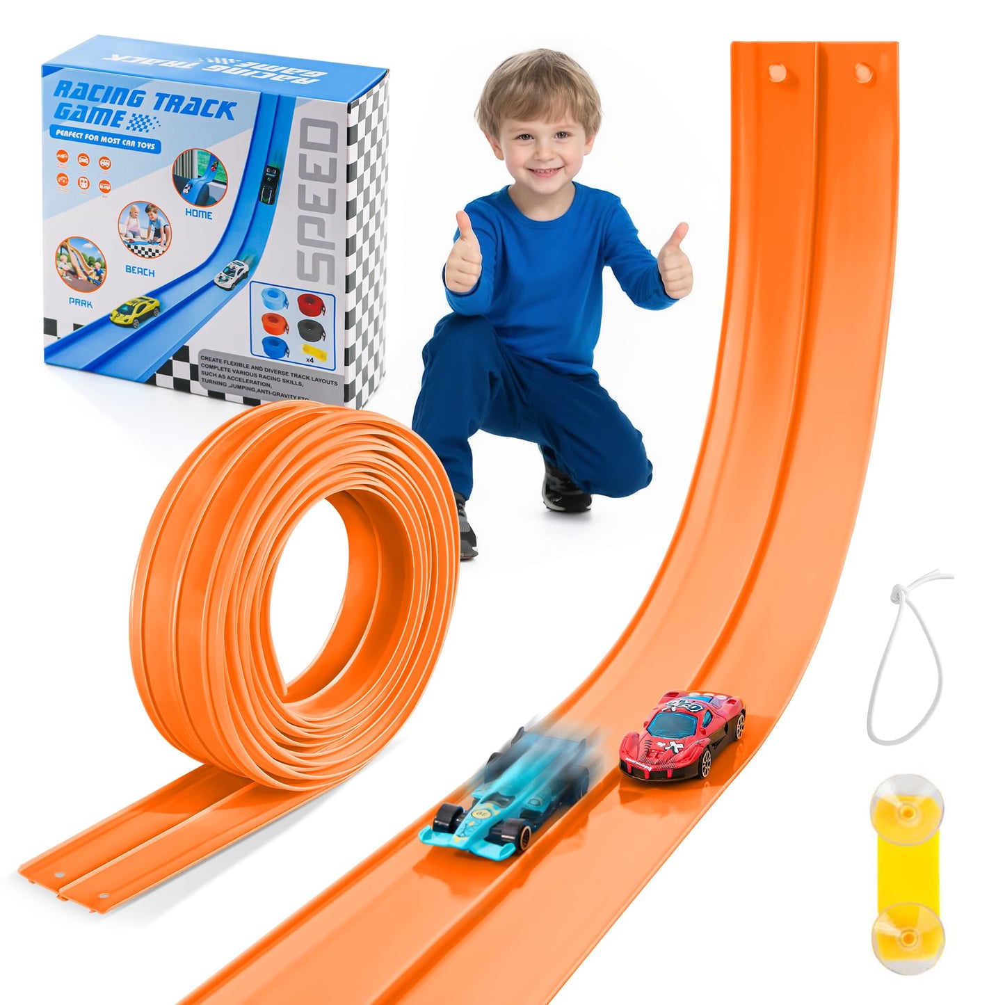 Nigwet Flexible Race Track – 15ft Bendable Toy Track for Kids (Orange)
