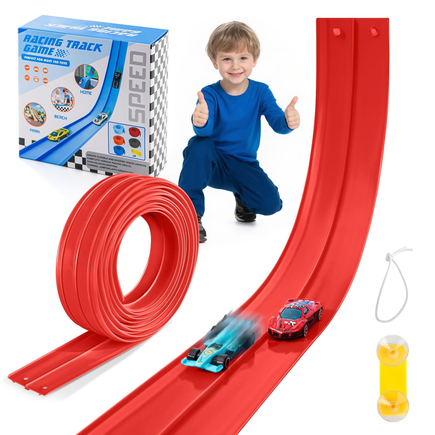 Nigwet Flexible Race Track for Kids – 15 Ft Bendable Car Track with Ramp Toy