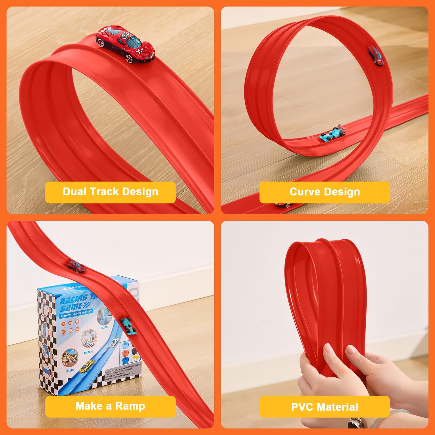 Nigwet Flexible Race Track for Kids – 15 Ft Bendable Car Track with Ramp Toy