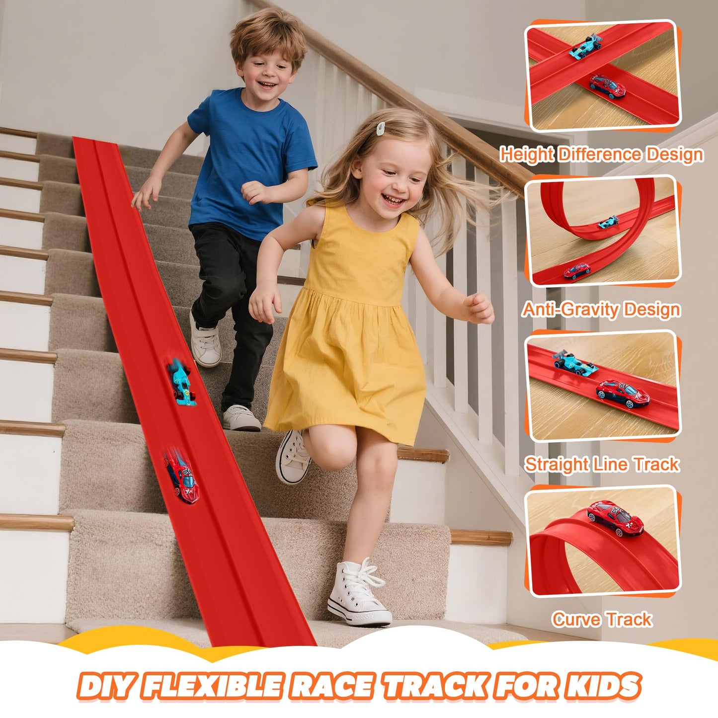 Nigwet Flexible Race Track for Kids – 15 Ft Bendable Car Track with Ramp Toy