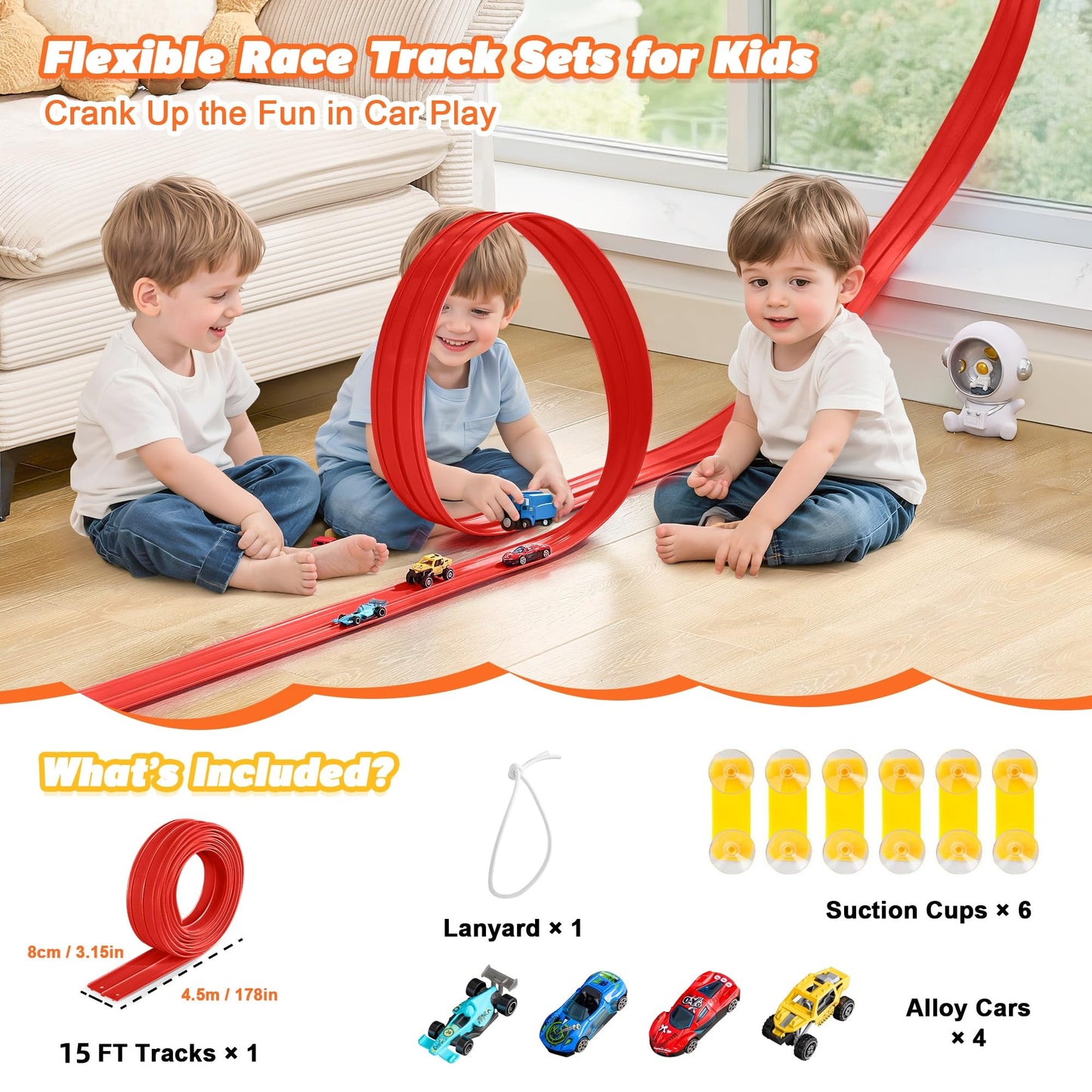 Nigwet Flexible Race Track for Kids – 15 Ft Bendable Car Track with Ramp Toy