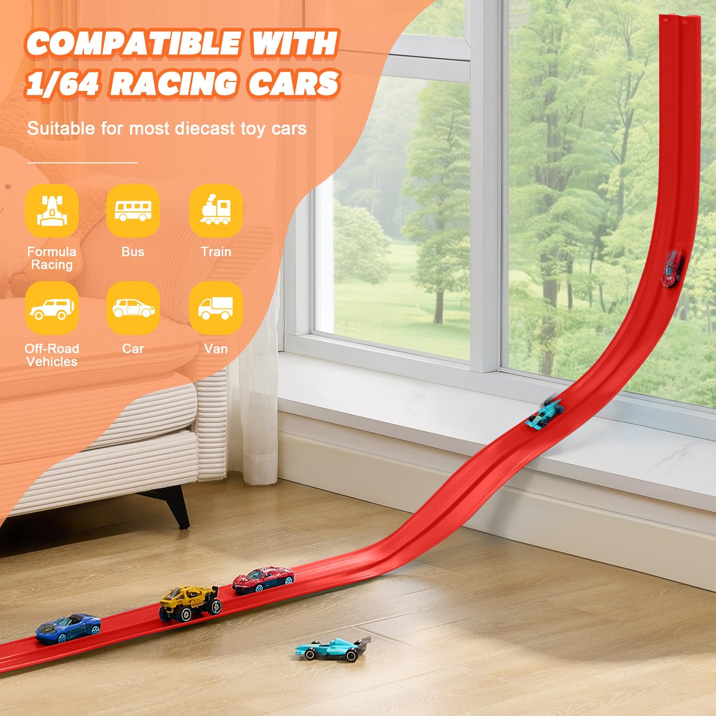 Nigwet Flexible Race Track for Kids – 15 Ft Bendable Car Track with Ramp Toy