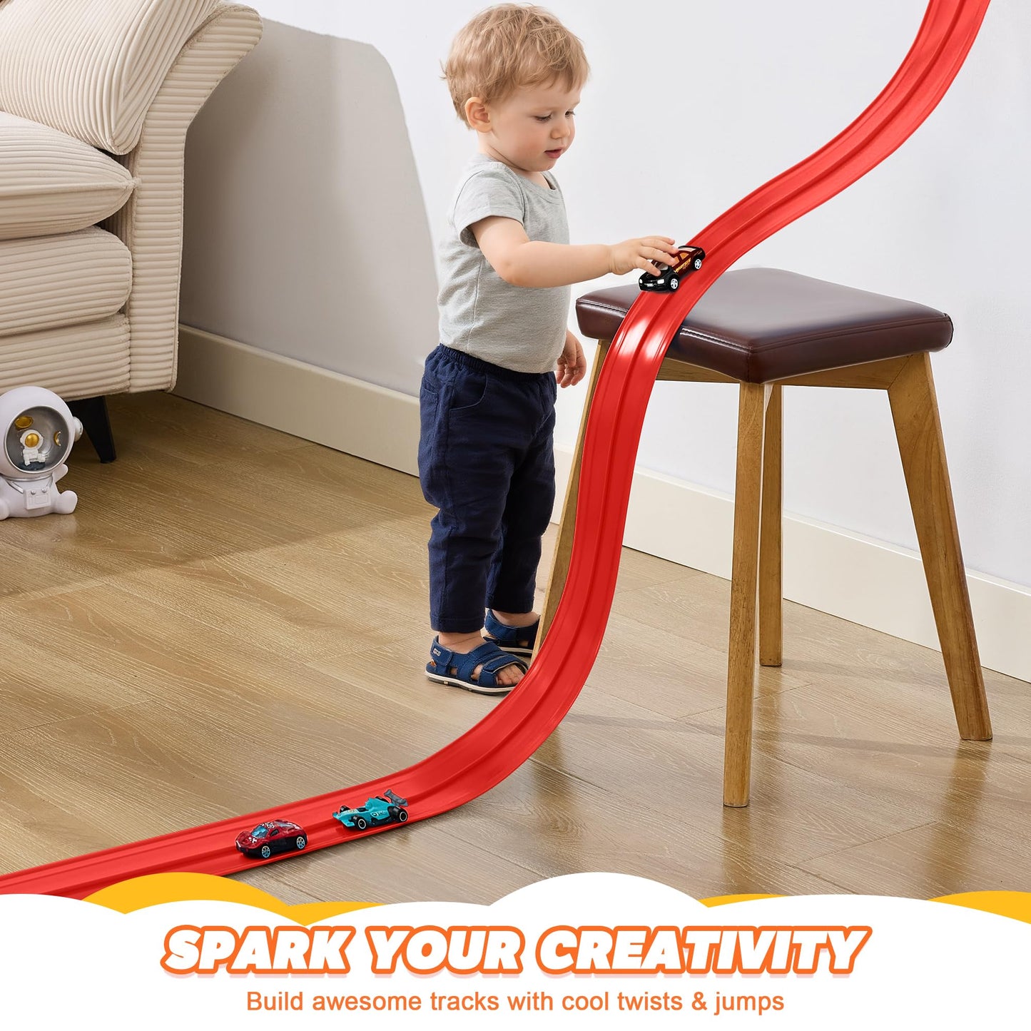 Nigwet Flexible Race Track for Kids – 15 Ft Bendable Car Track with Ramp Toy