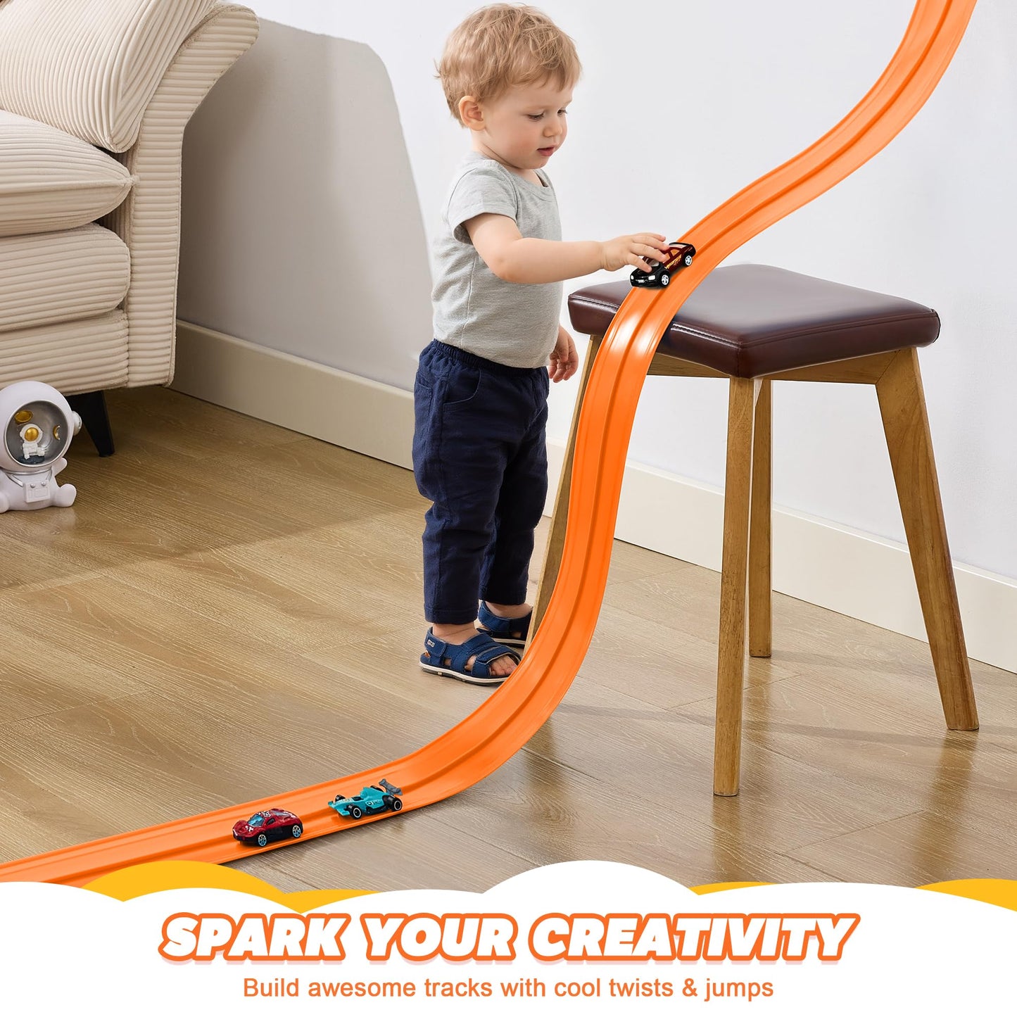 Nigwet Flexible Race Track – 15ft Bendable Toy Track for Kids (Orange)