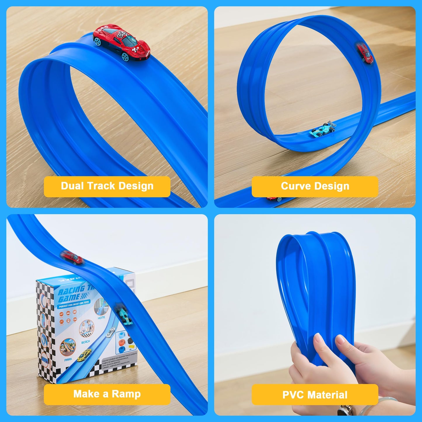 Nigwet Flexible Race Track for Kids – 15 Ft Bendable Car Track with Ramp Toy