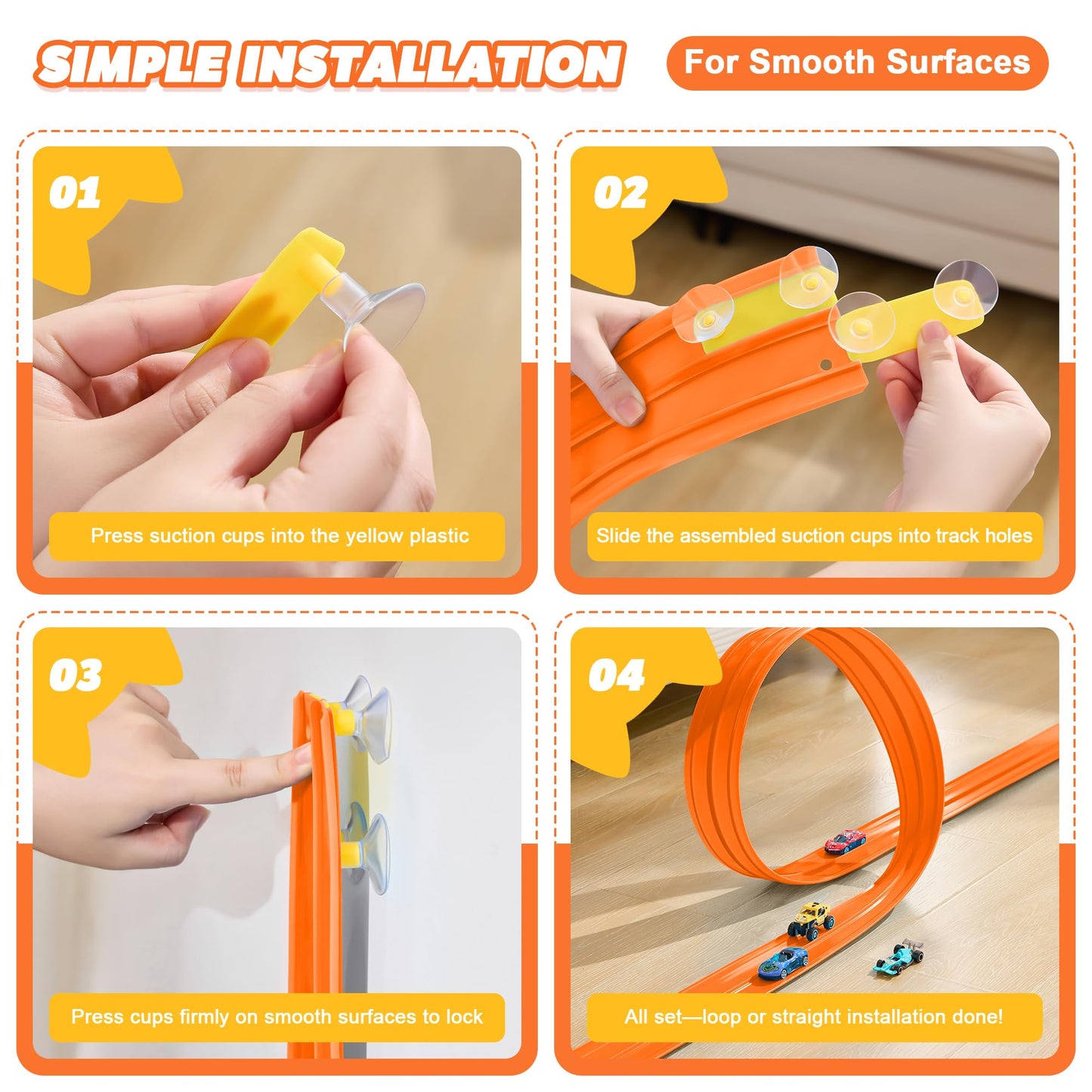 Nigwet Flexible Race Track – 15ft Bendable Toy Track for Kids (Orange)