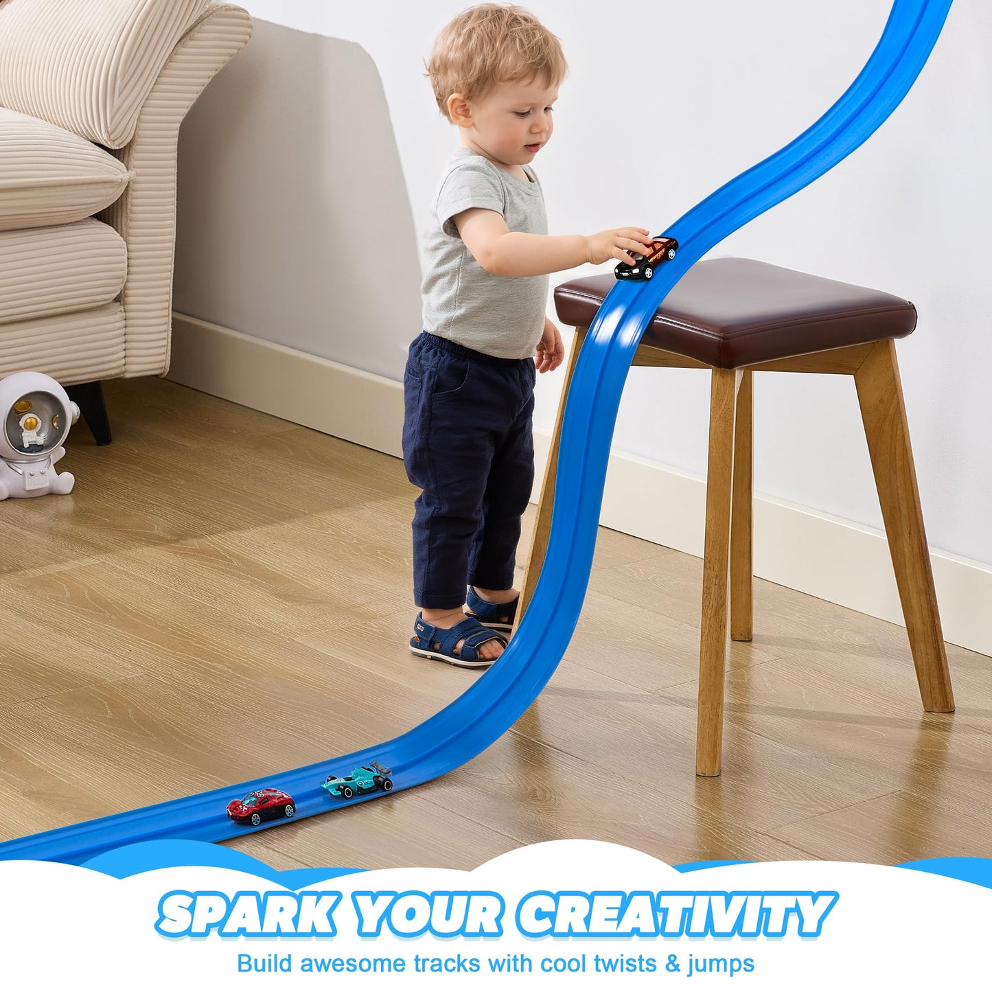 Nigwet Flexible Race Track for Kids – 15 Ft Bendable Car Track with Ramp Toy