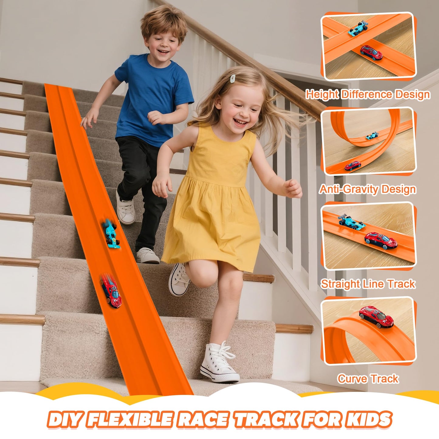 Nigwet Flexible Race Track – 15ft Bendable Toy Track for Kids (Orange)