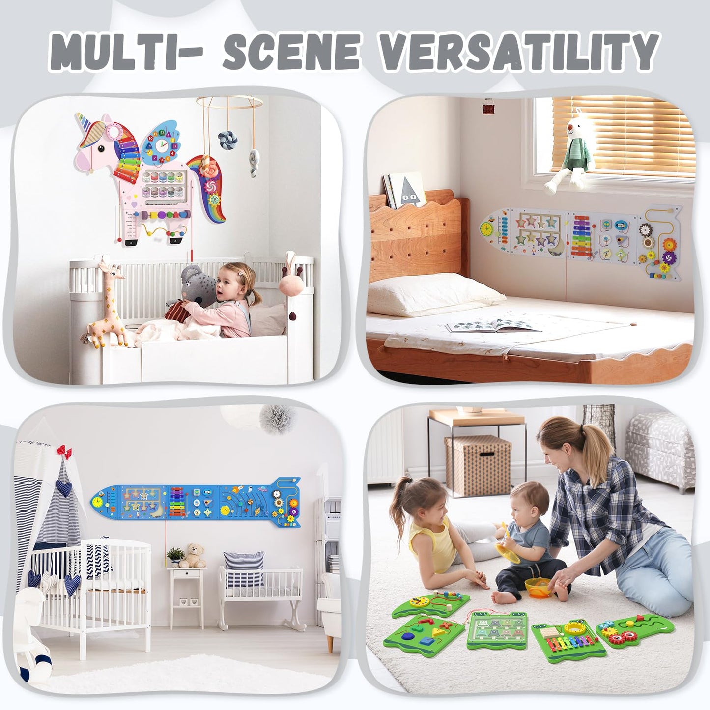 Nigwet Rocket Activity Wall Busy Board Panels – Sensory Montessori Wall Panel for Toddlers (White Grey)