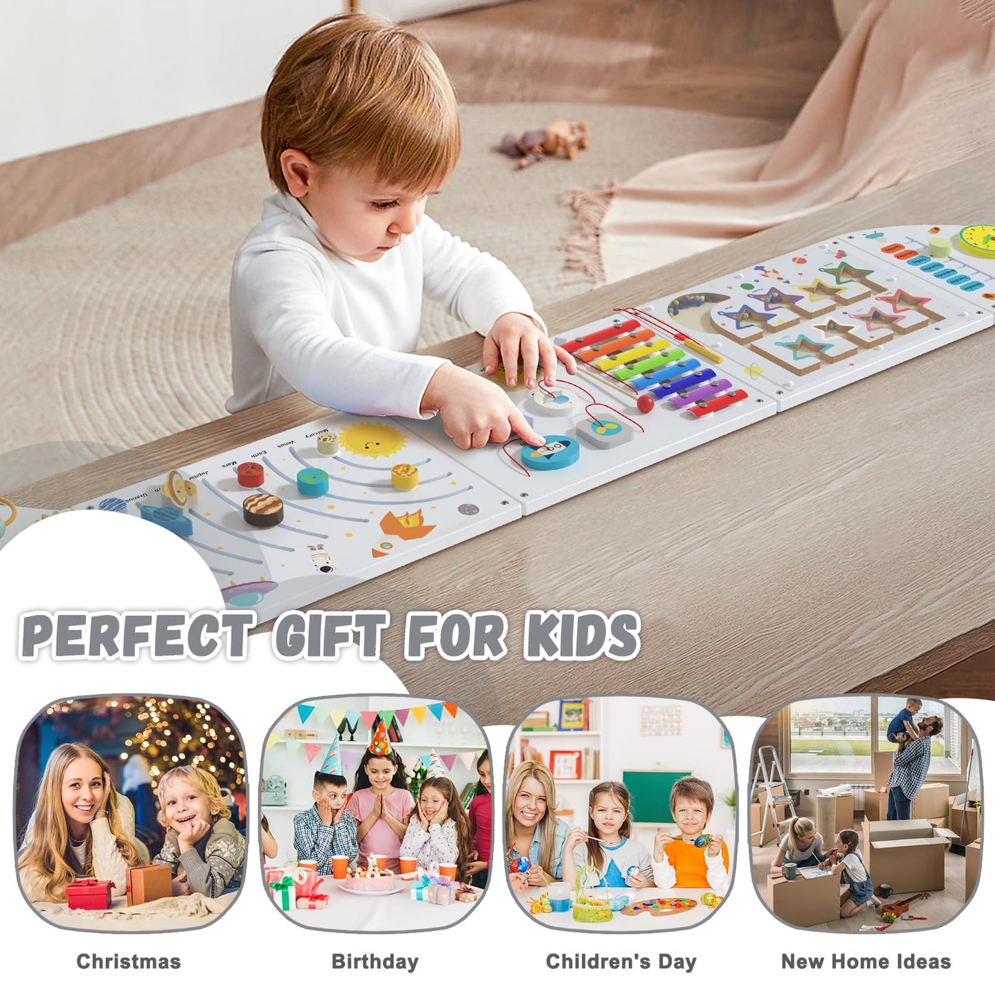 Nigwet Rocket Activity Wall Busy Board Panels – Sensory Montessori Wall Panel for Toddlers (White Grey)