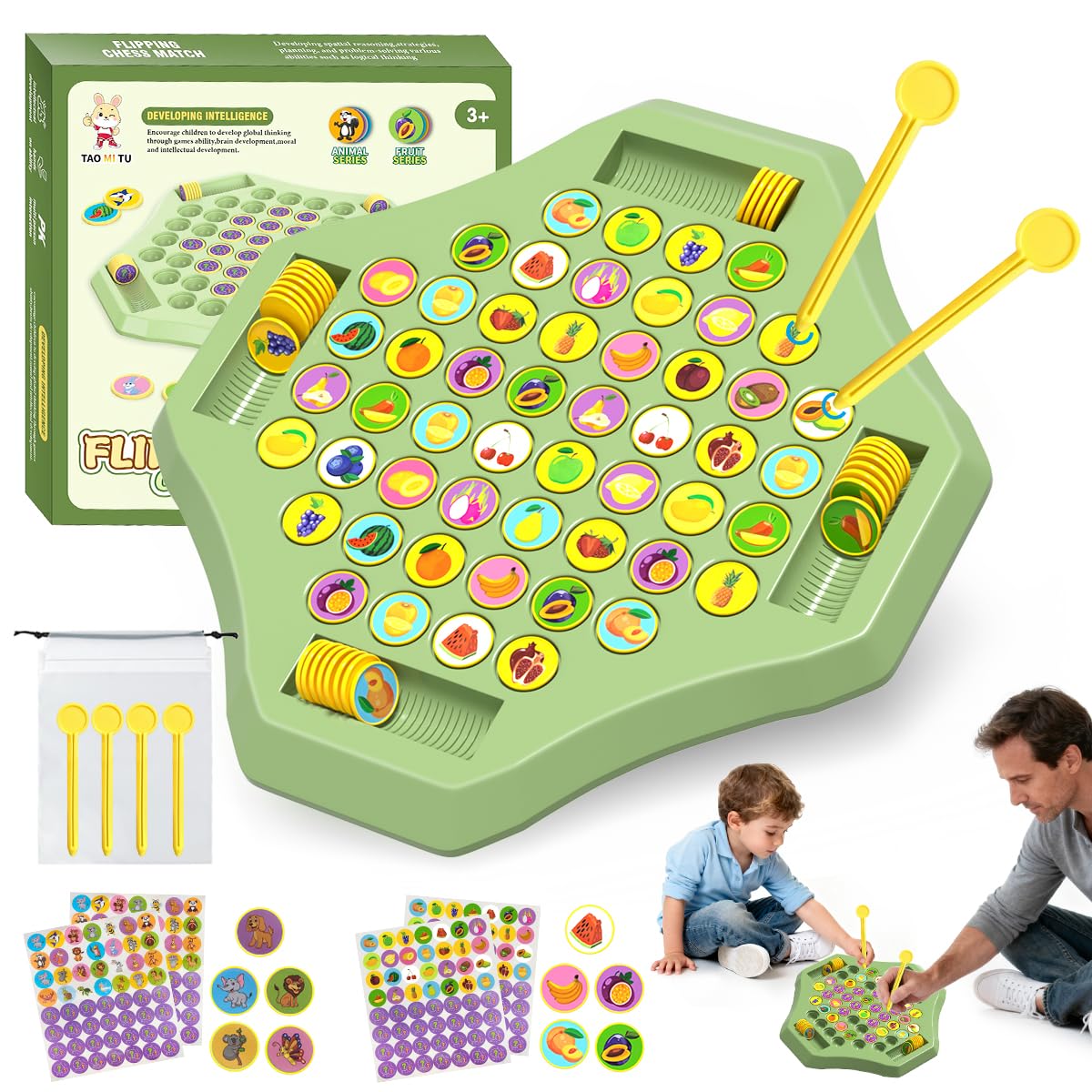 Niifawh 104PCS Flip Chess Memory Game – Fruit and Animal Edition for Kids