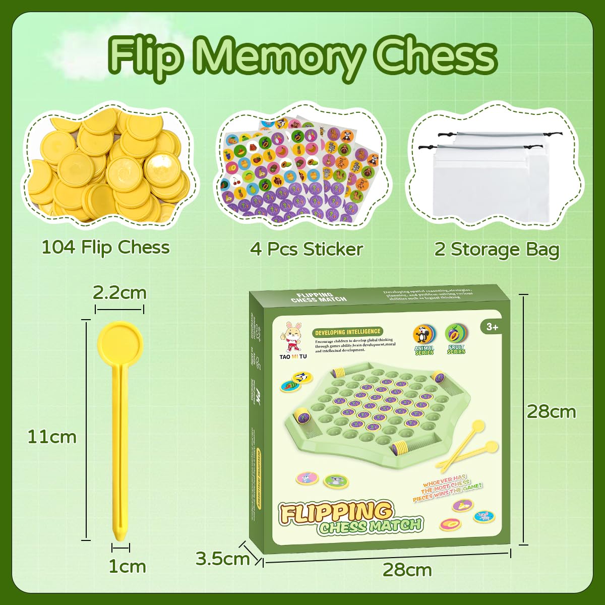 Niifawh 104PCS Flip Chess Memory Game – Fruit and Animal Edition for Kids